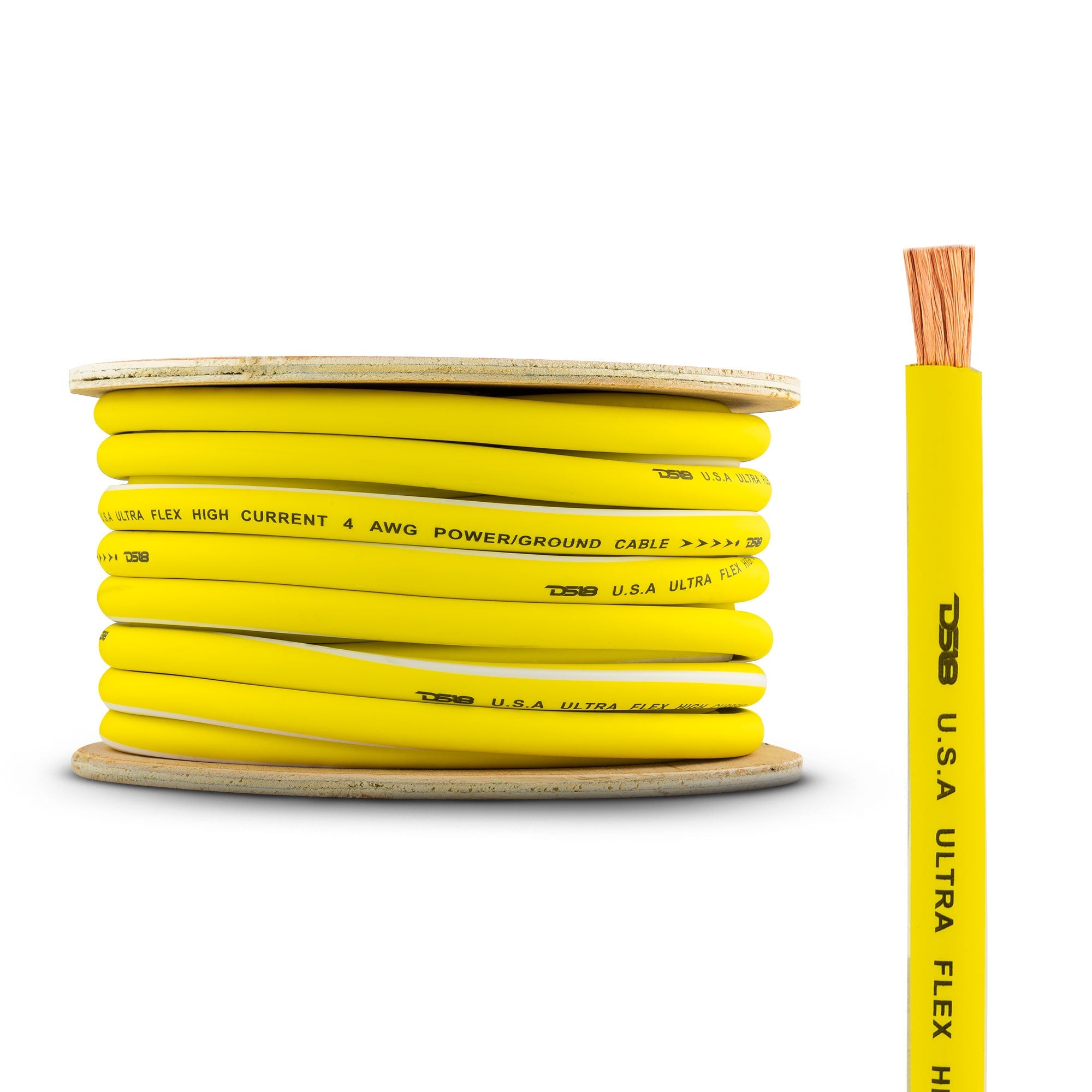 DS18 4-GA 100% OFC Ground, Power Cable, 50 Feet -Yellow
