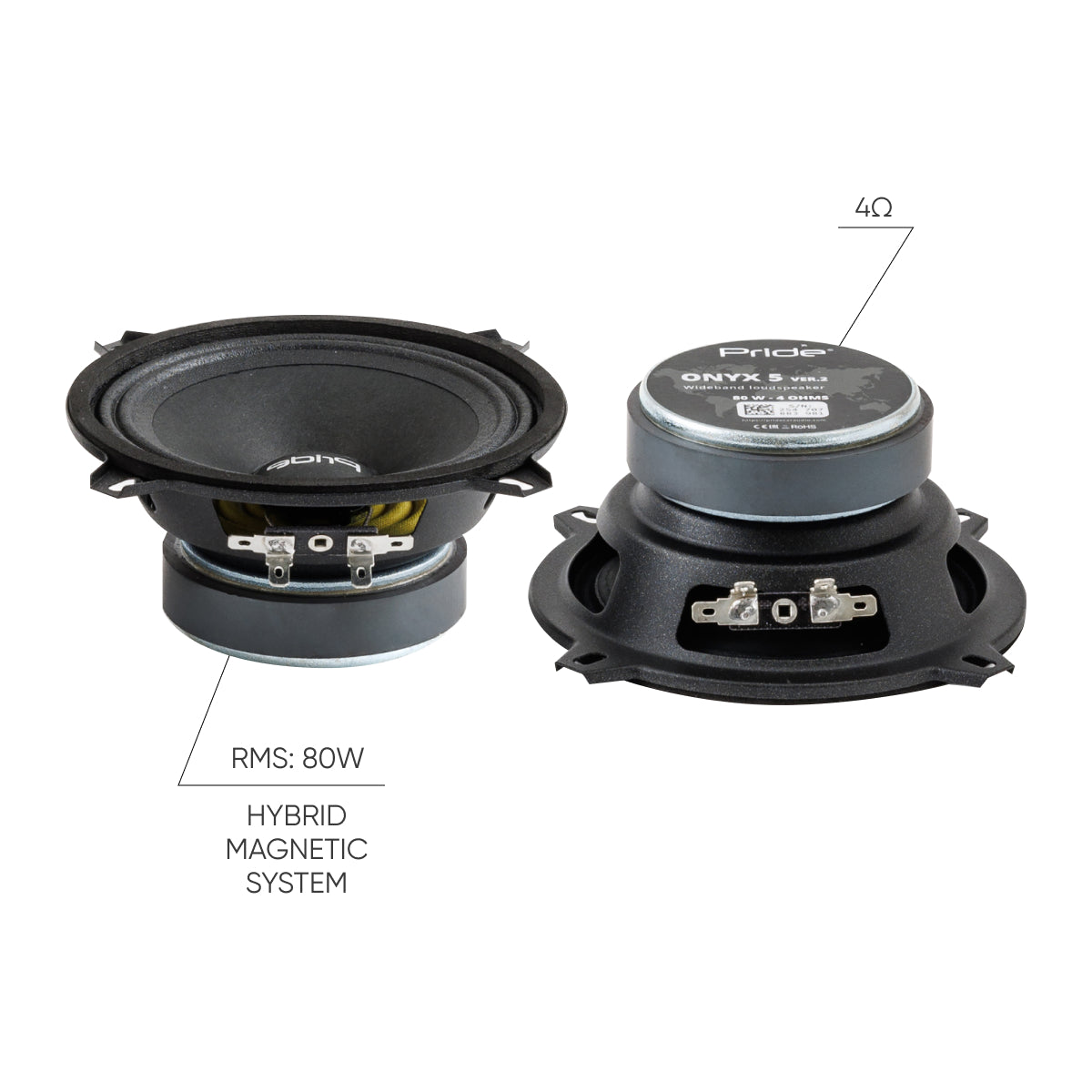 Pride Audio Onyx 5 v2 Pro Audio Midrange Speakers 80W RMS (Pair) — view 2