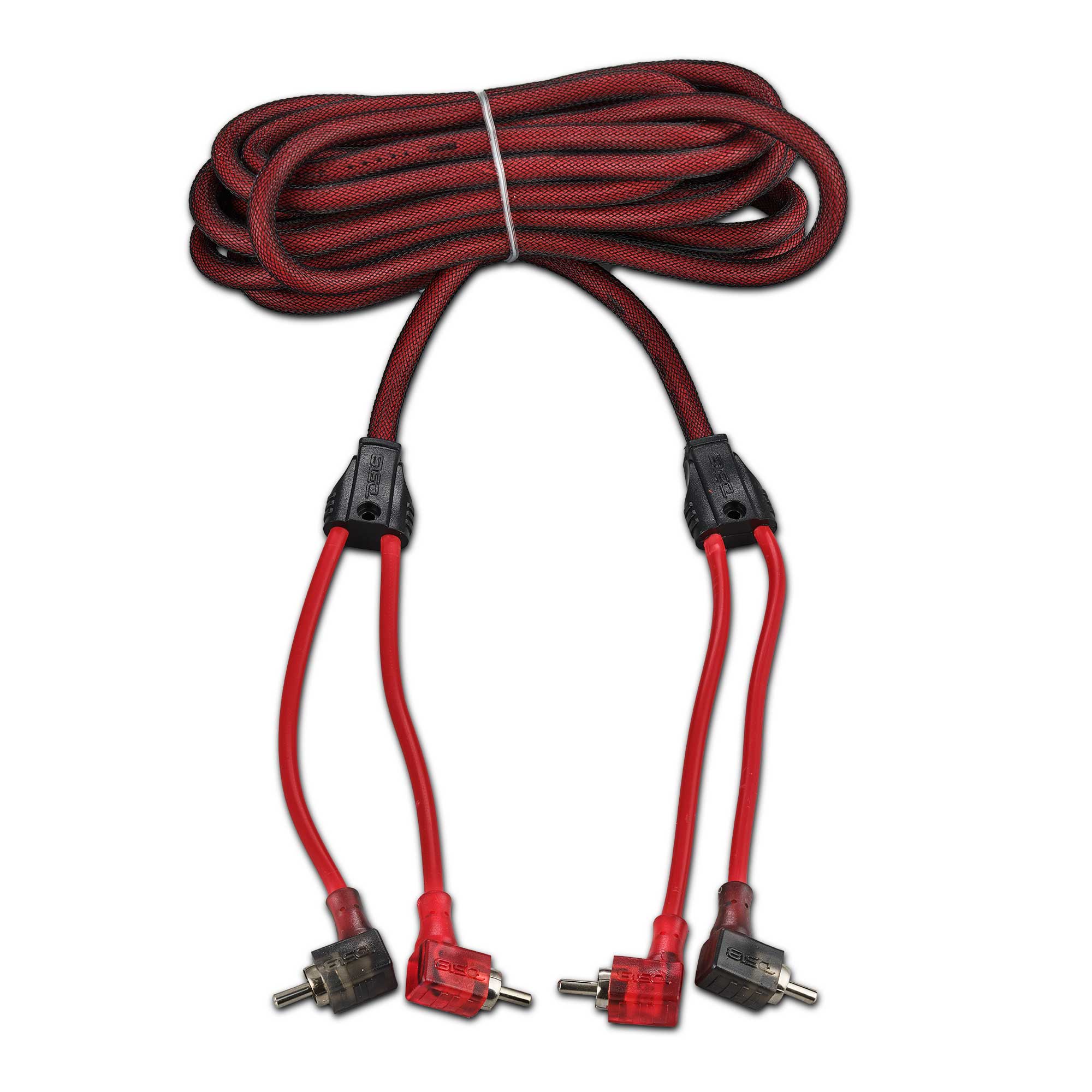 DS18 100% OFC Ultra Flex 2-Channel RCA with 90 Degree Ends, Dual Twist Wire, Red Braided Jacket - 12 ft
