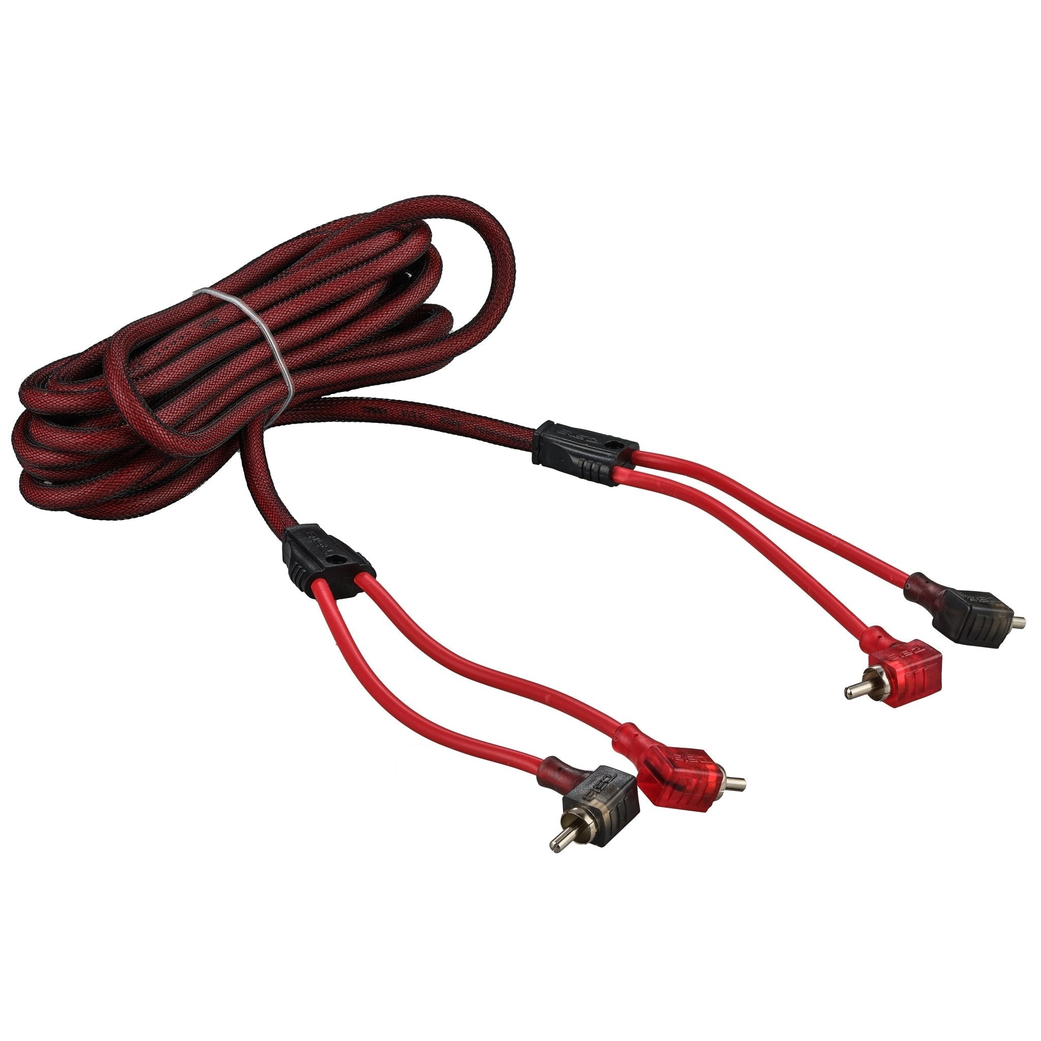 DS18 100% OFC Ultra Flex 2-Channel RCA with 90 Degree Ends, Dual Twist Wire, Red Braided Jacket - 16 ft