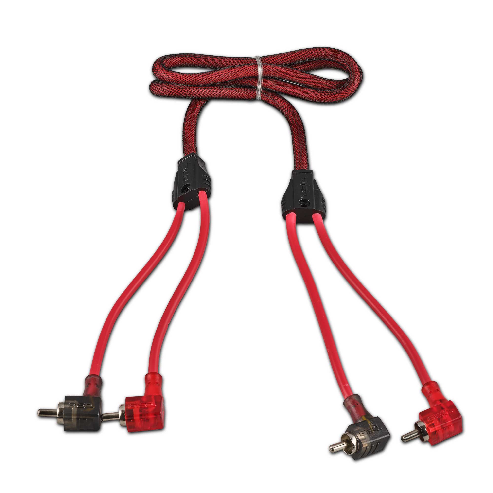 DS18 100% OFC Ultra Flex 2-Channel RCA with 90 Degree Ends, Dual Twist Wire, Red Braided Jacket - 3 ft