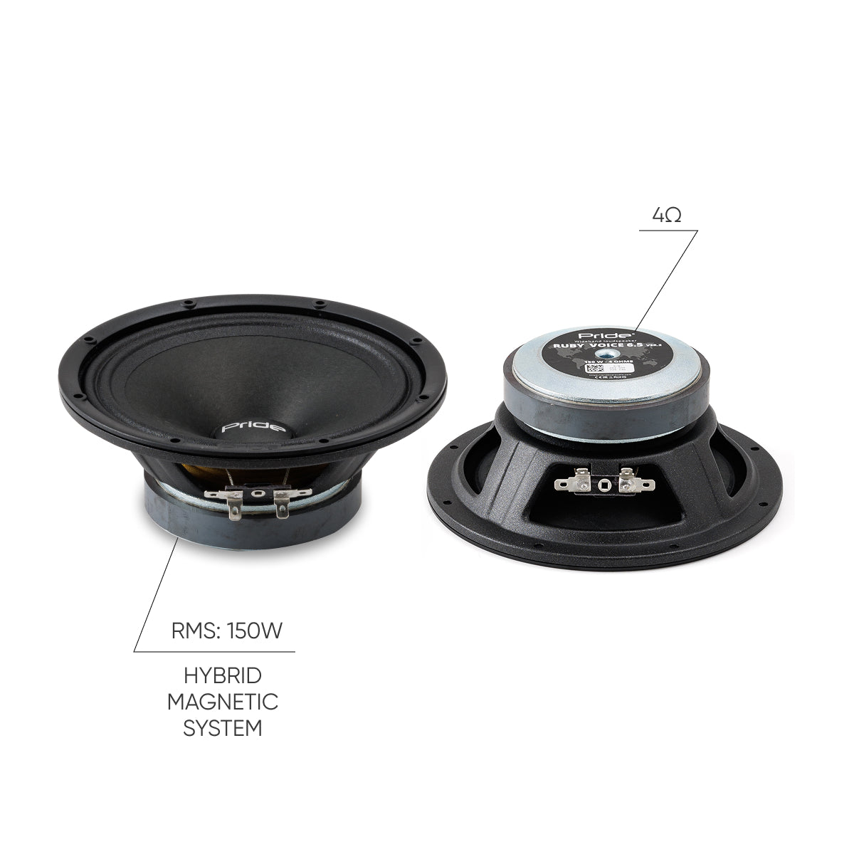 Pride Audio Ruby Voice 6.5 v2 Pro Audio Midrange Speakers 150W RMS (Pair) — view 2