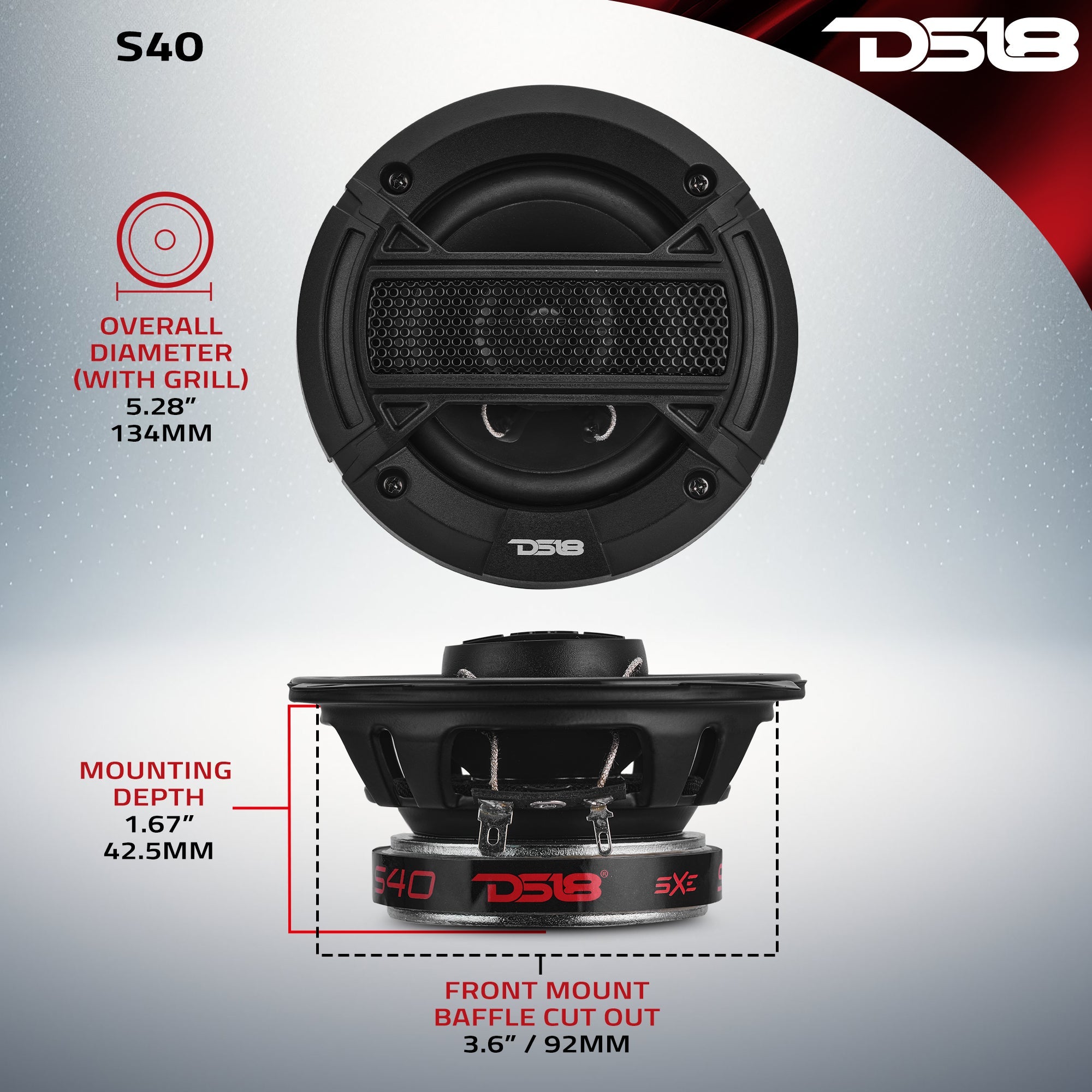 DS18 SELECT 4” 2-Way Coaxial Speaker with Grille | 40W RMS 4-Ohm