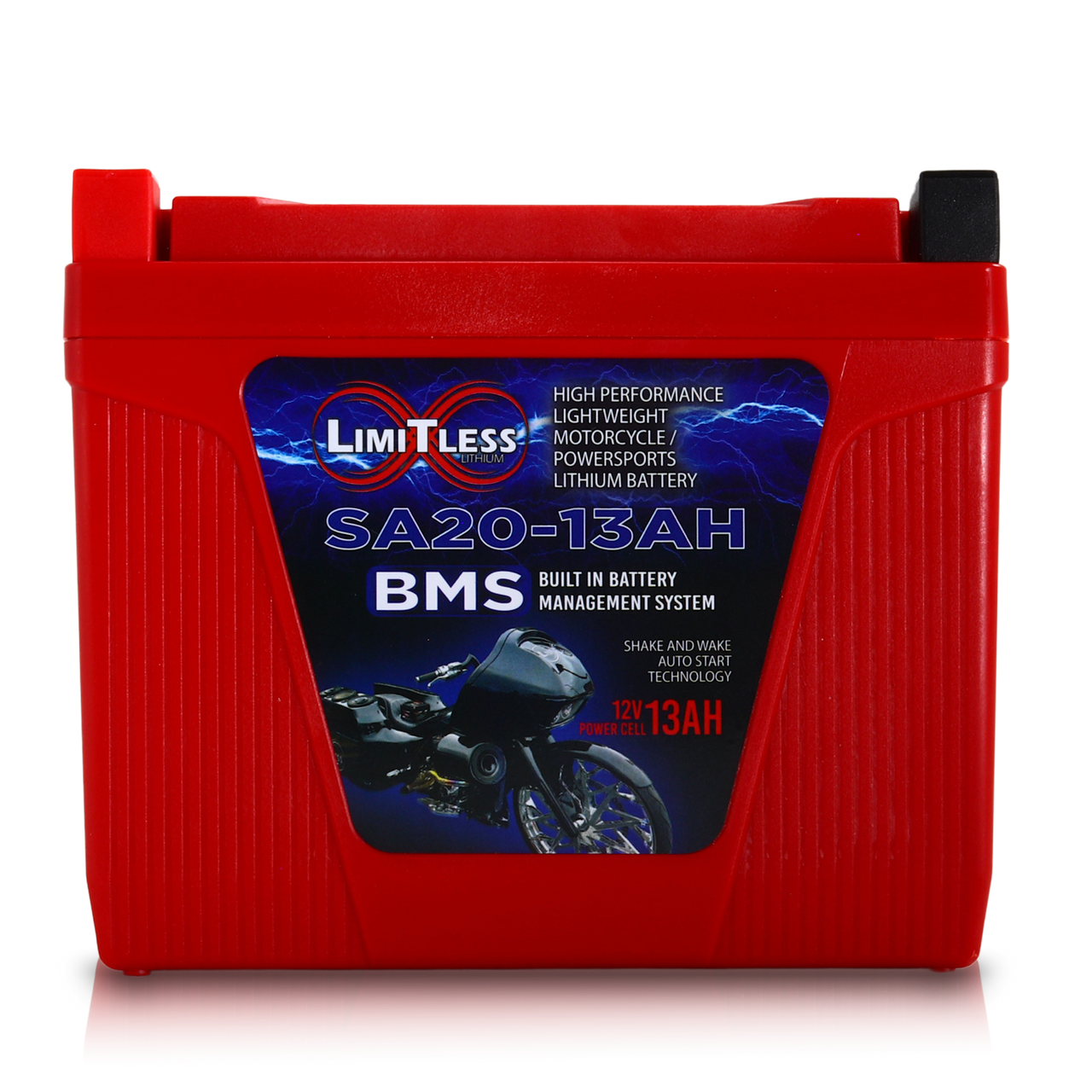 Limitless Lithium Shake Awake 13Ah 12V LiFePO4 Smart Motorcycle Battery (Case 20) + 3.5A Maintainer (3)
