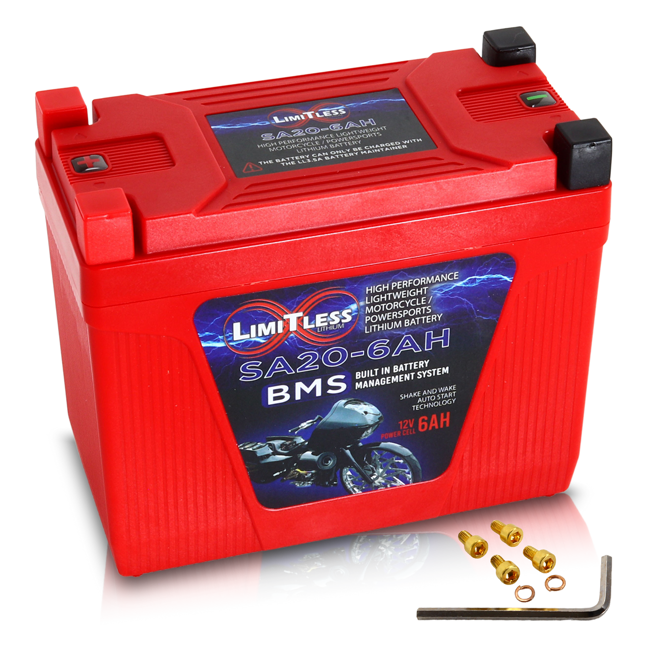 Limitless Lithium Shake Awake 6Ah 12V LiFePO4 Smart Motorcycle Battery (Case 20) + 3.5A Maintainer (2)