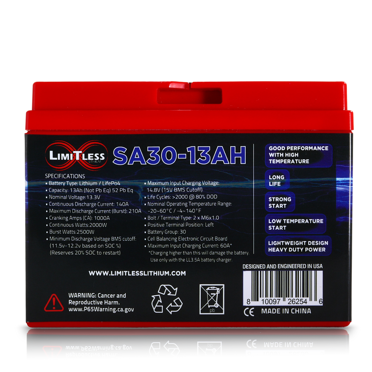Limitless Lithium Shake Awake 13Ah 12V LiFePO4 Smart Motorcycle Battery (Case 30) (3)