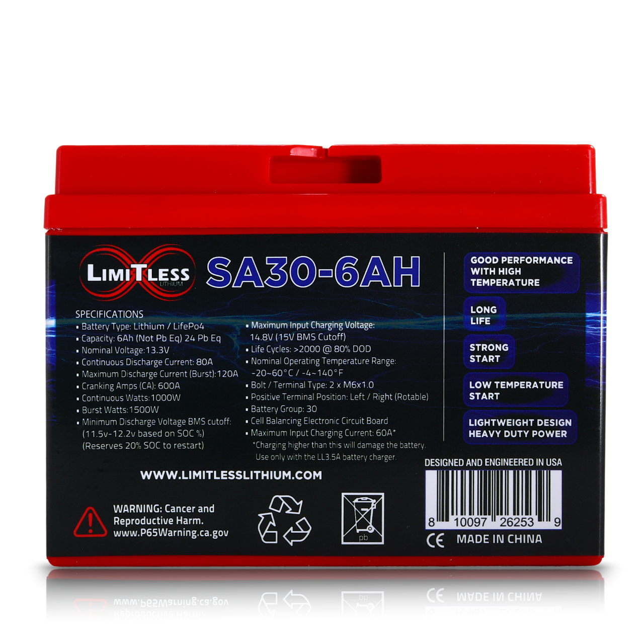 Limitless Lithium Shake Awake 6Ah 12V LiFePO4 Smart Motorcycle Battery (Case 30) (3)