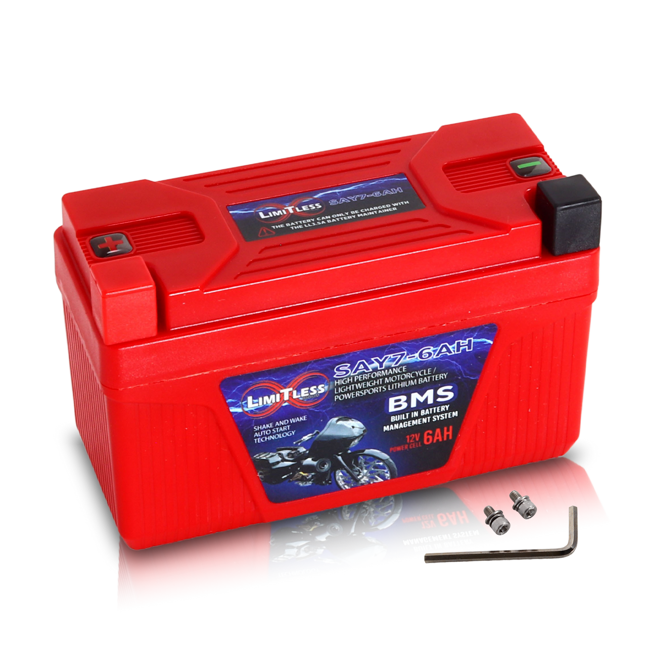 Limitless Lithium Shake Awake 6Ah 12V LiFePO4 Smart Motorcycle Battery (Case Y7)