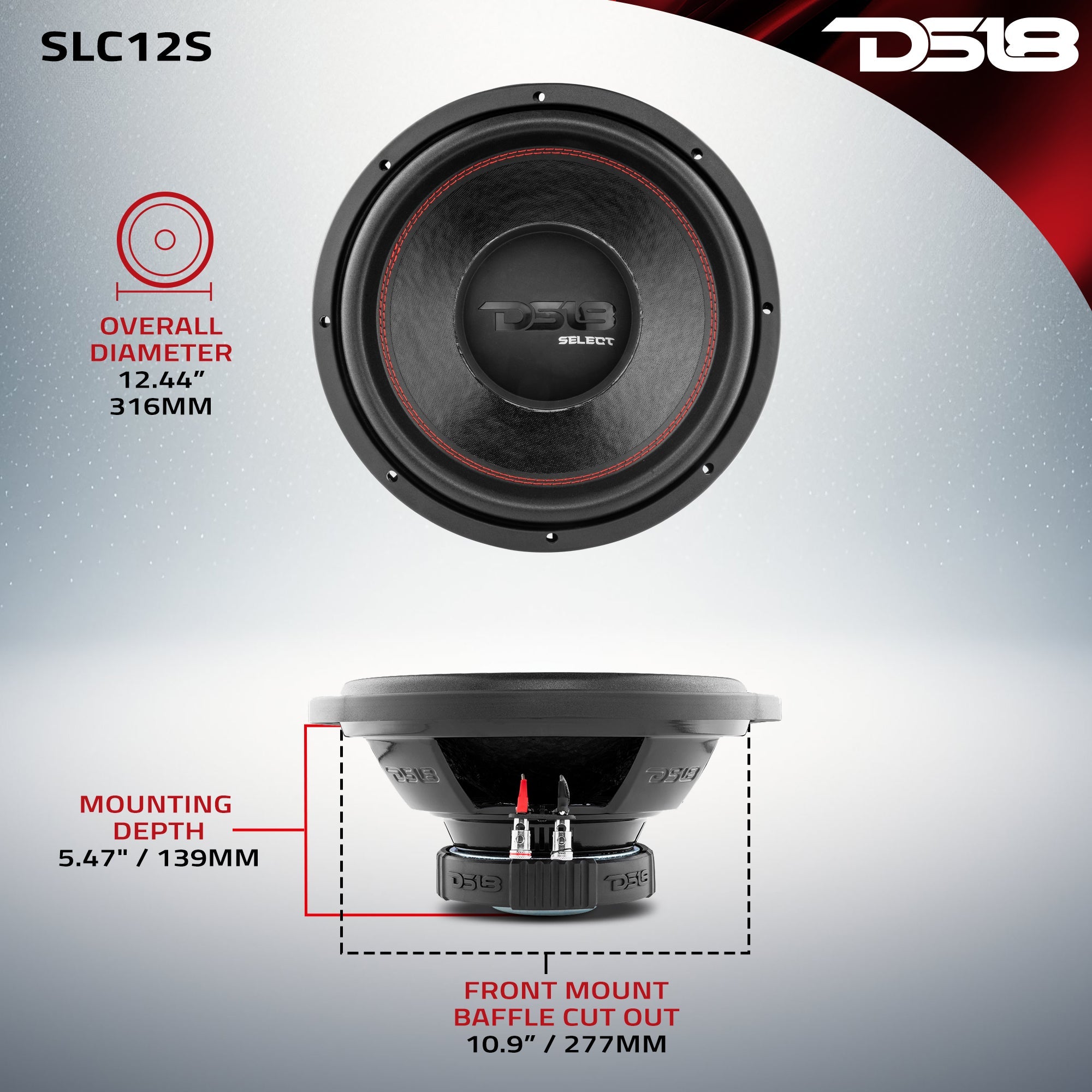 DS18 SELECT 12" Subwoofer 250 Watts Rms SVC 4-Ohm