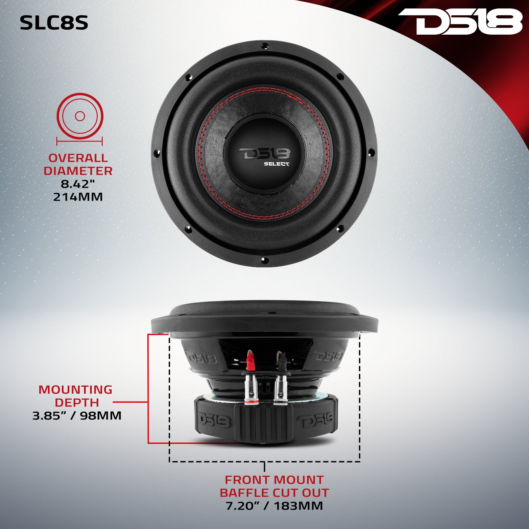 DS18 SELECT 8" Subwoofer 200 Watts Rms SVC 4-Ohm