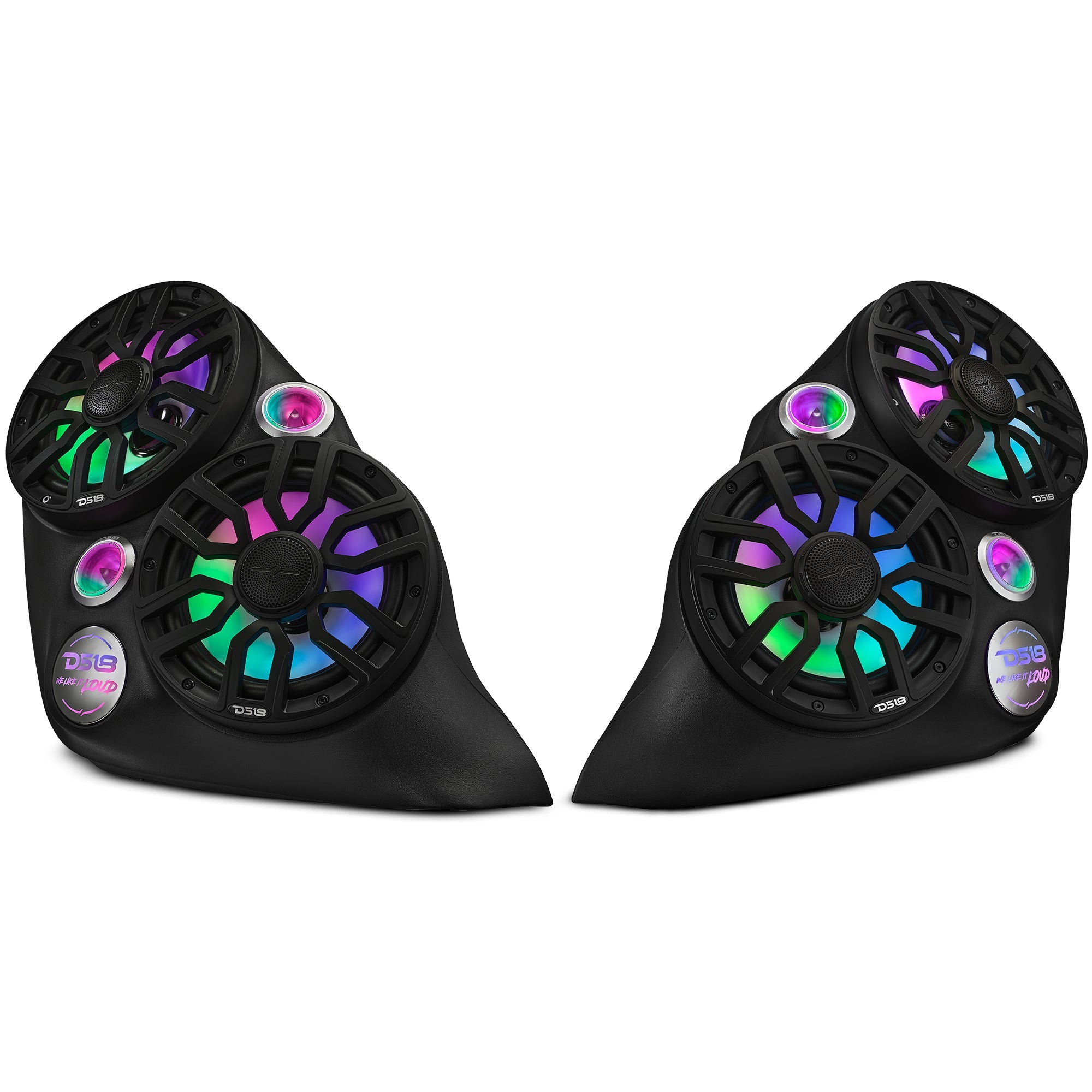DS18 Polaris Slingshot Dual Front Fender 8” Loaded Speaker Pods with Digital LED Lighting