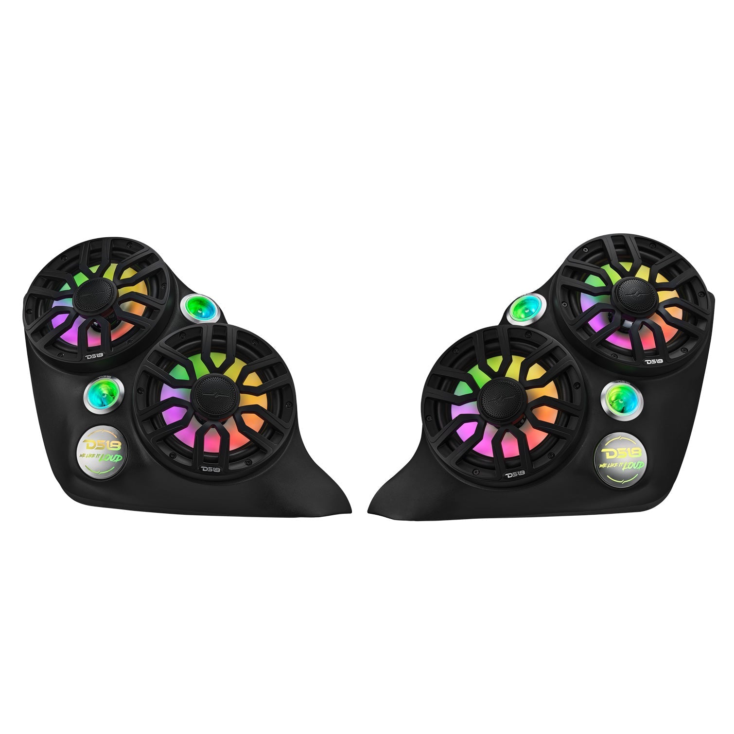DS18 Polaris Slingshot Dual Front Fender 8” Loaded Speaker Pods with Digital LED Lighting