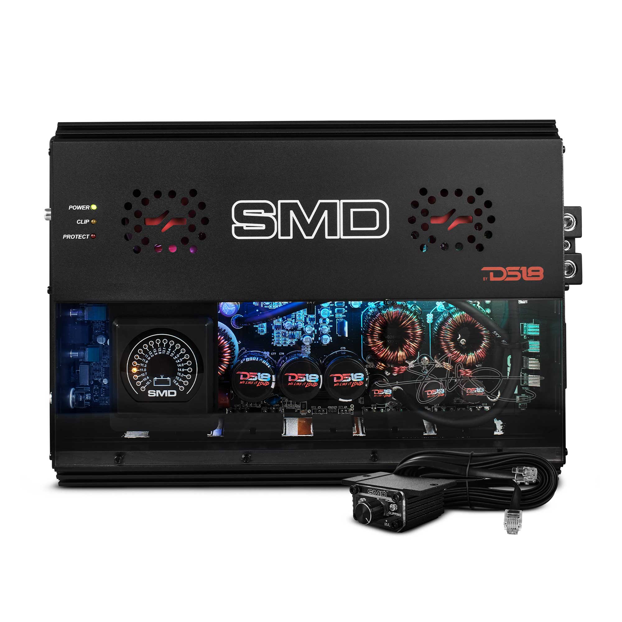 DS18 SMD Monoblock Amplifier with VM-1 Voltmeter and Digital LED Lights 3000W RMS at 1-ohm - Steve Meade Designs