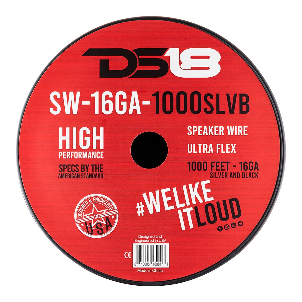 DS18 16-GA Speaker Wire 1000 Feet -Silver and Black