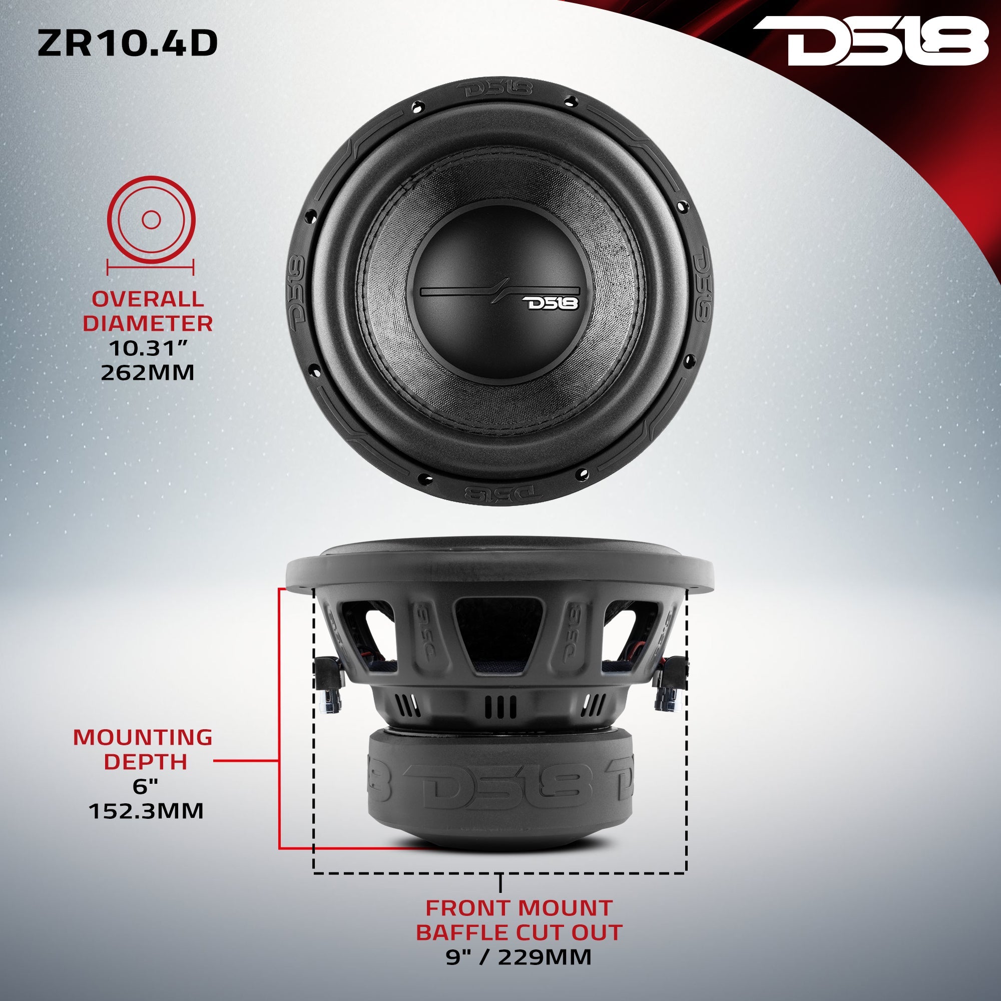 DS18 ZR 10" Subwoofer 700 Watts Rms DVC 4-Ohm