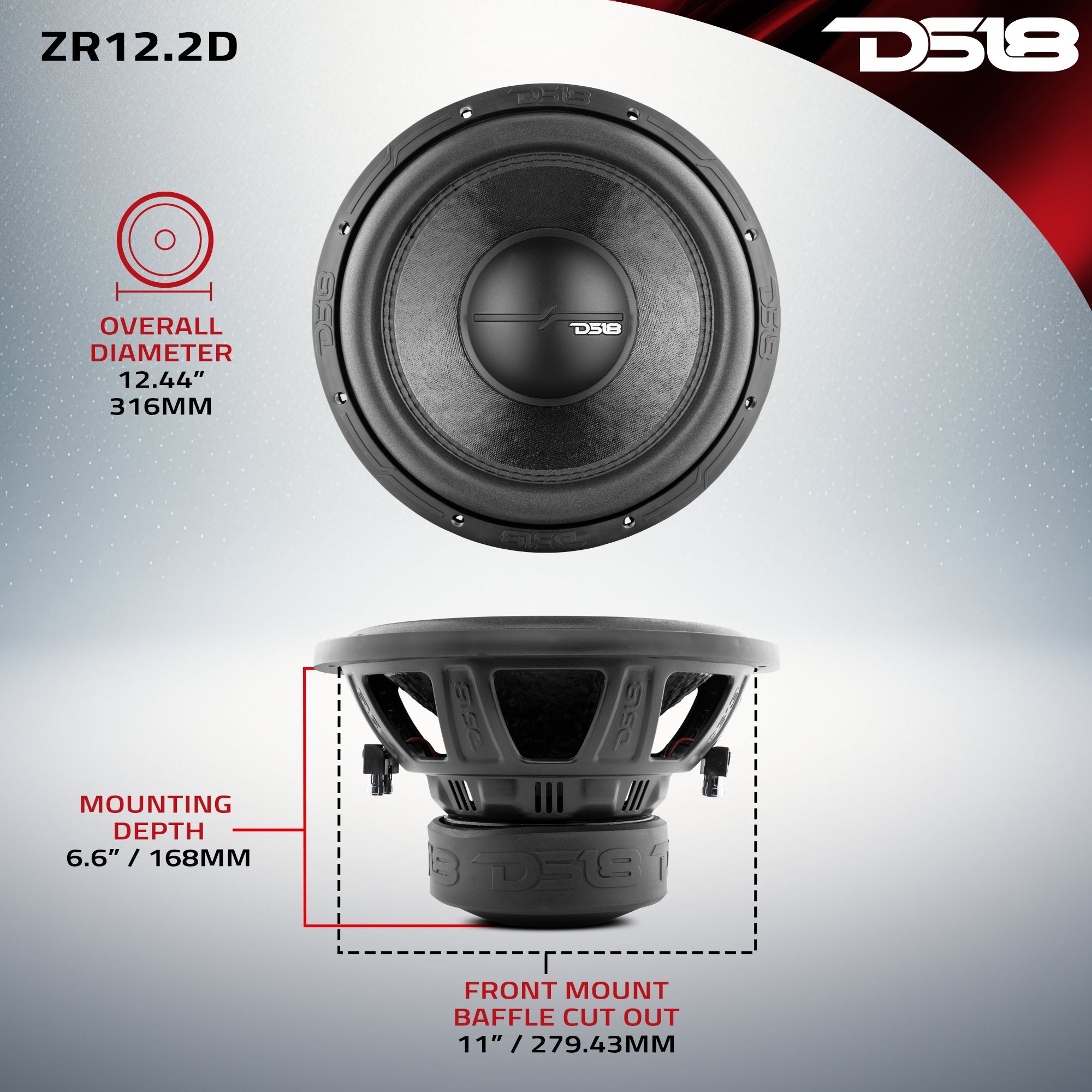 DS18 ZR 12" Subwoofer 750 Watts Rms DVC 2-Ohm
