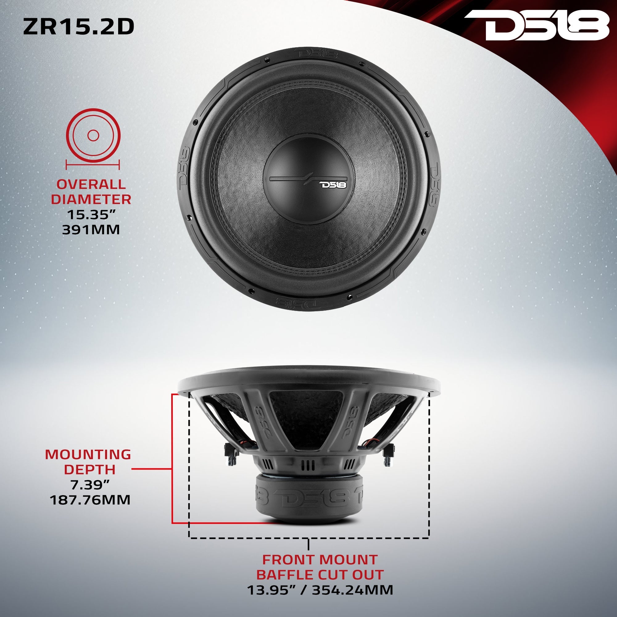 DS18 ZR 15" Subwoofer 750 Watts Rms DVC 2-Ohm
