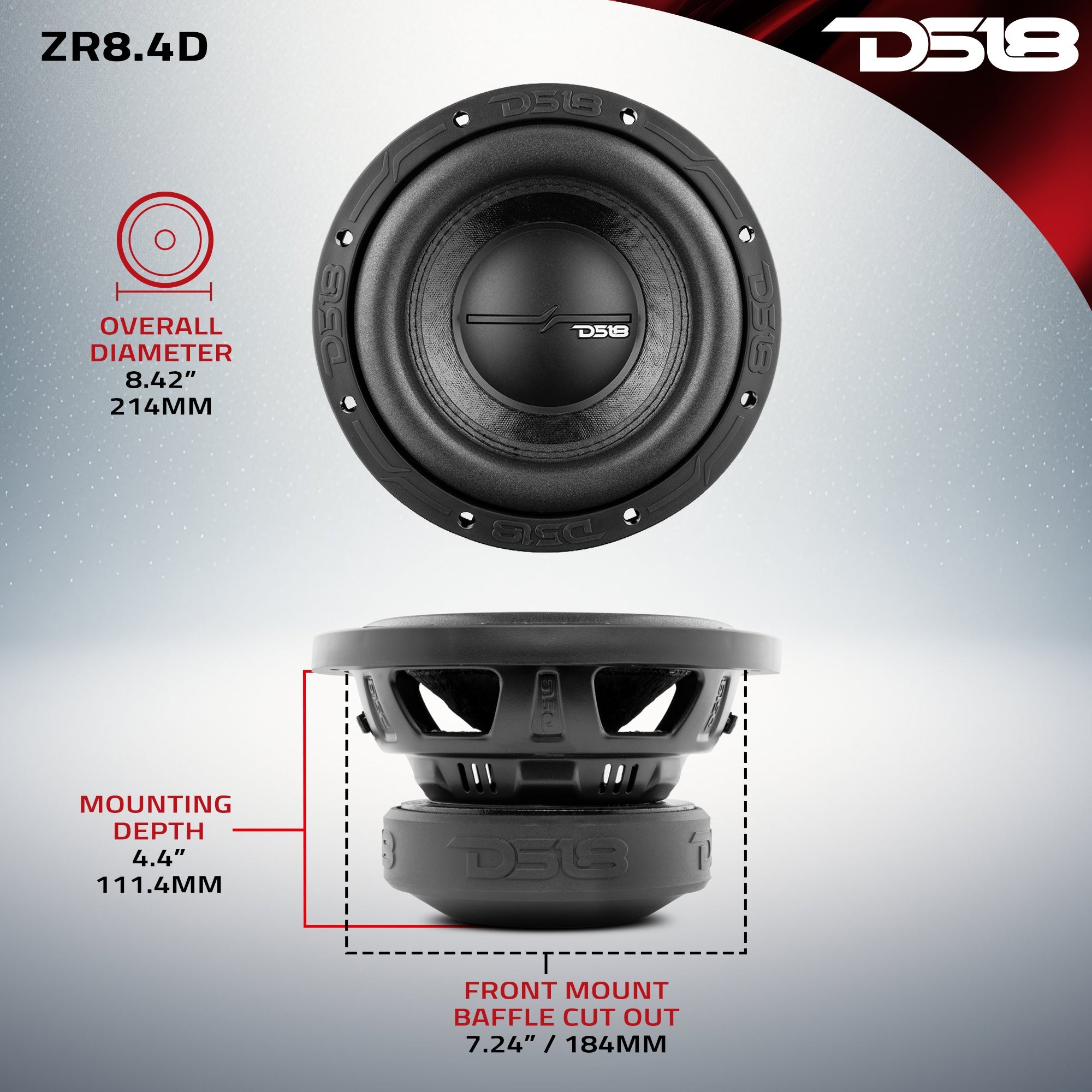 DS18 ZR 8" Subwoofer 450 Watts Rms DVC 4-Ohm