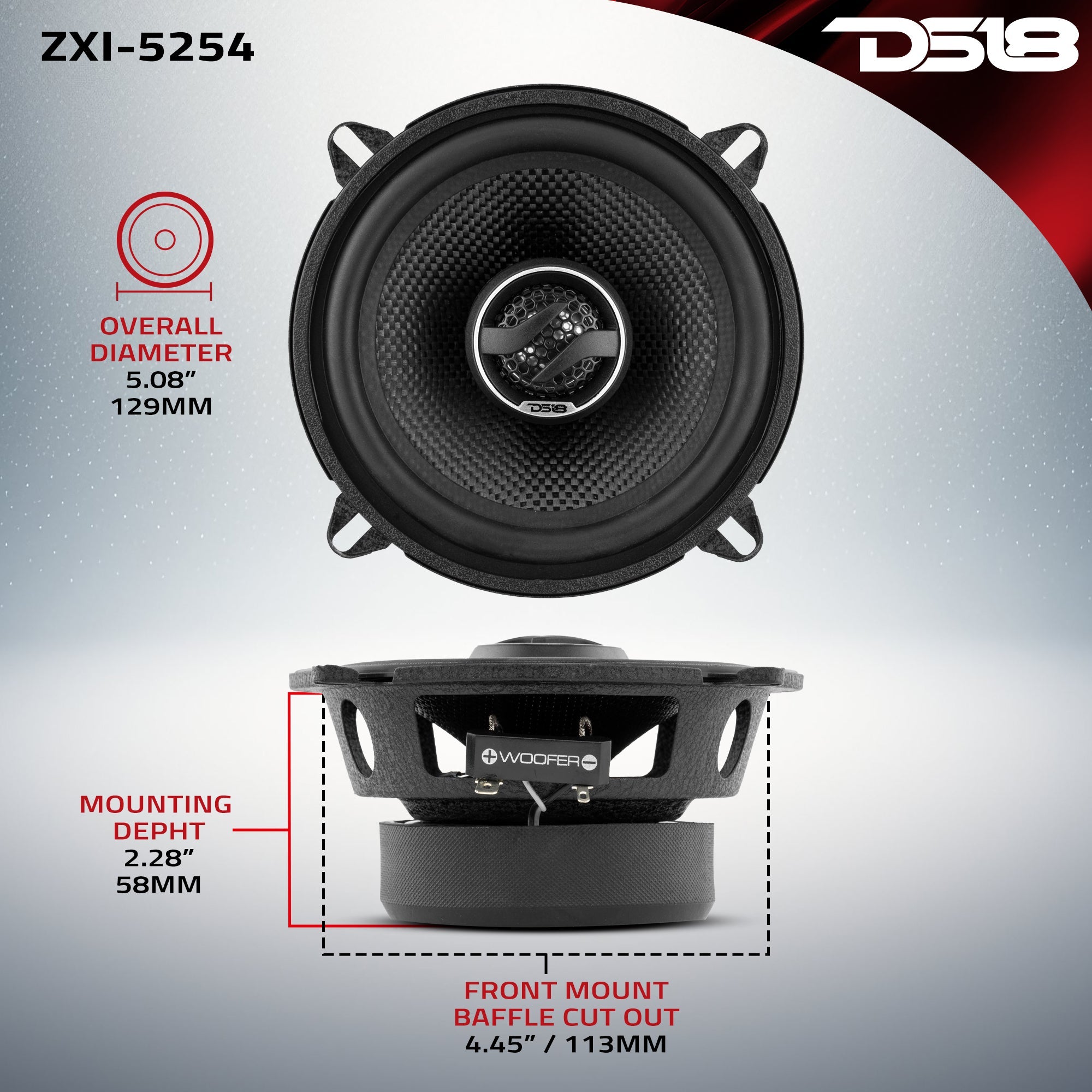 DS18 ZXI 5.25" 2-Way Coaxial Speakers with Kevlar Cone | 60 Watts RMS 4-Ohm