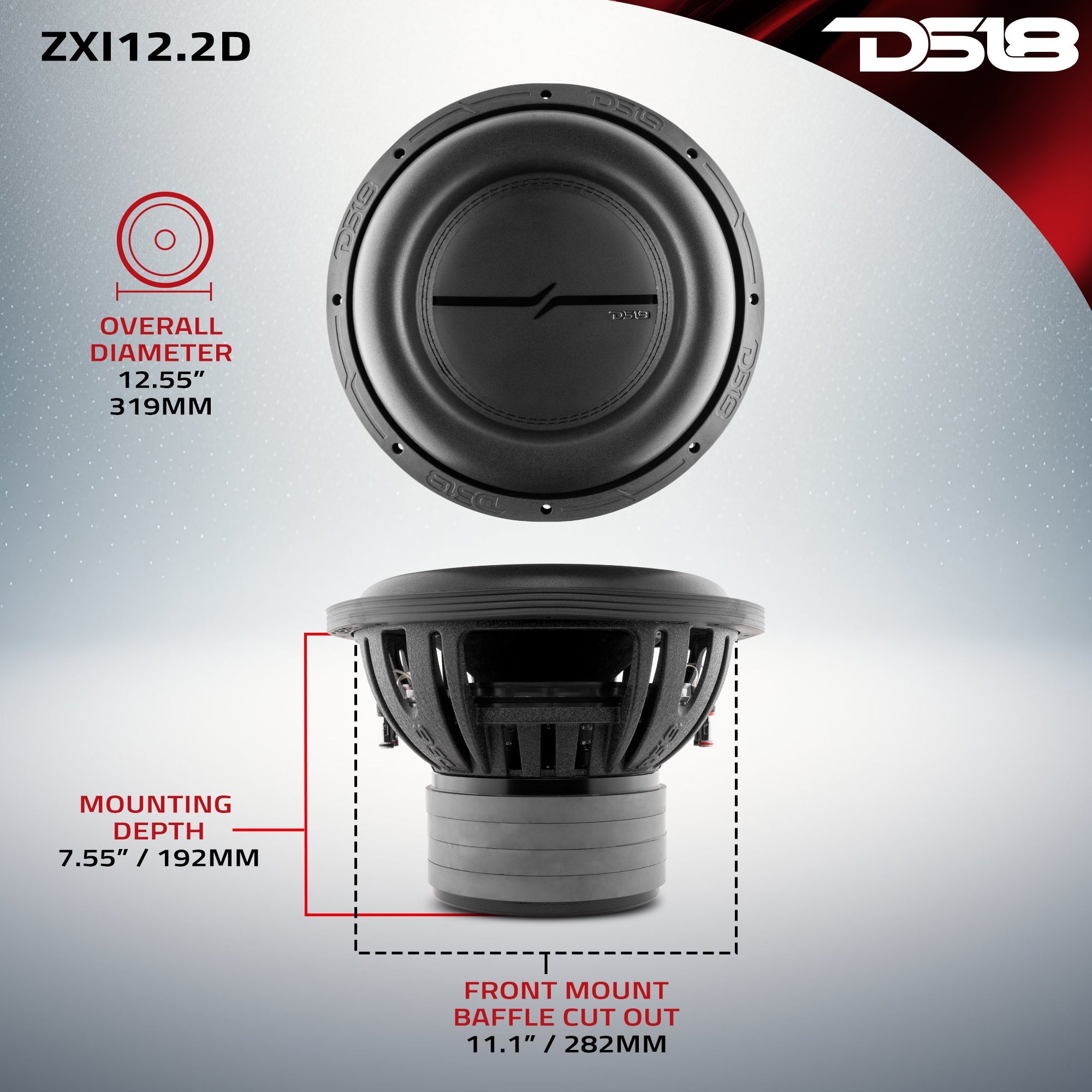 DS18 ZXI 12" High Excursion Subwoofer Quad Stacked Magnets | 1000W RMS DVC 2-Ohm