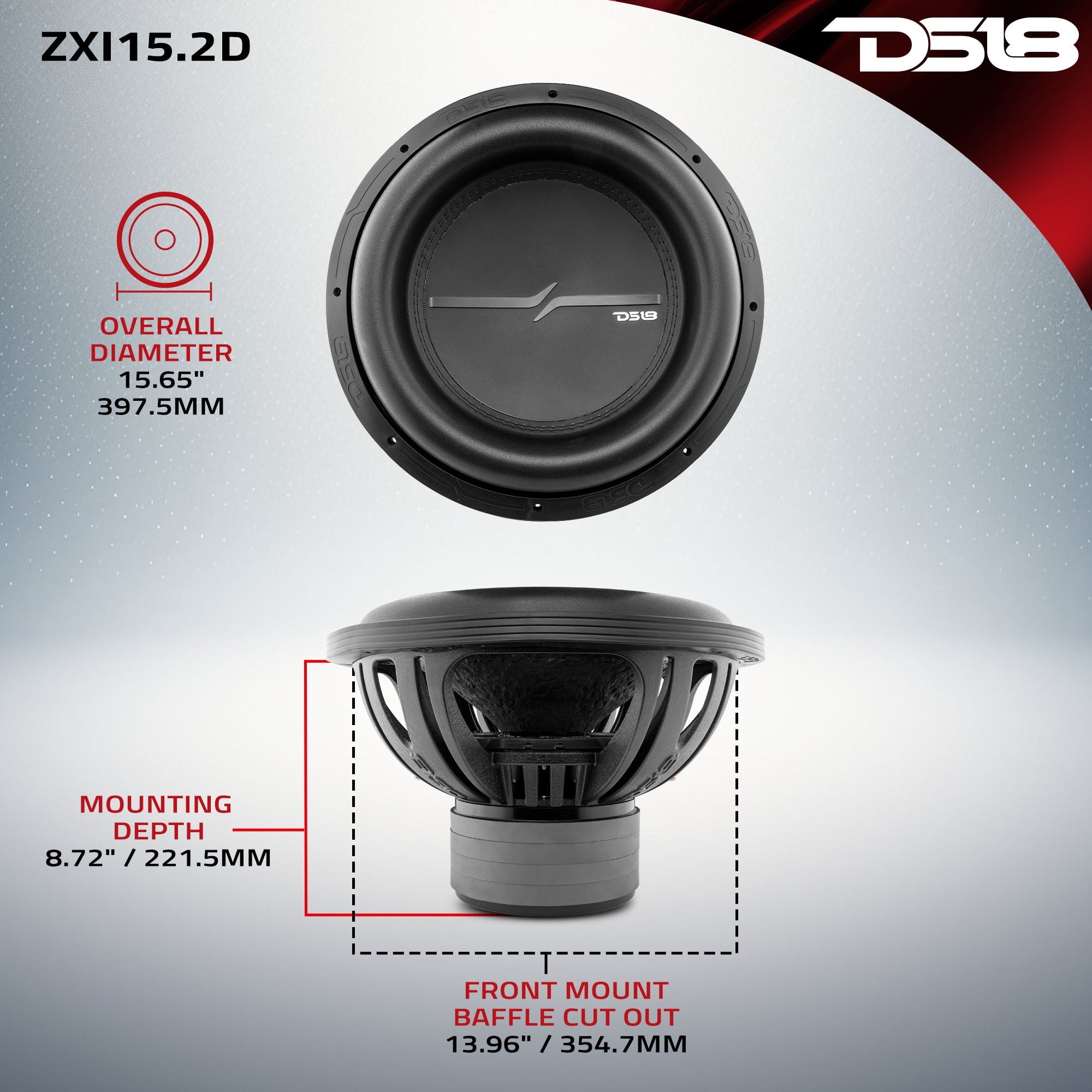 DS18 ZXI 15" High Excursion Subwoofer Quad Stacked Magnets | 1000W RMS DVC 2-Ohm