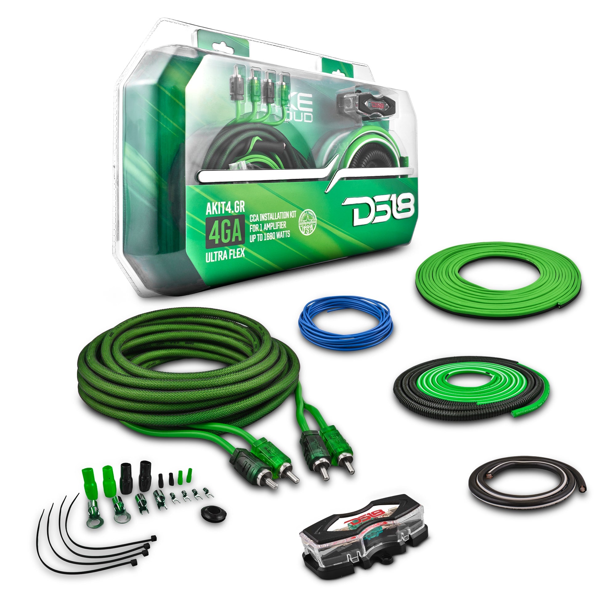 DS18 4-GA Amplifier Installation Wiring Kit - Green