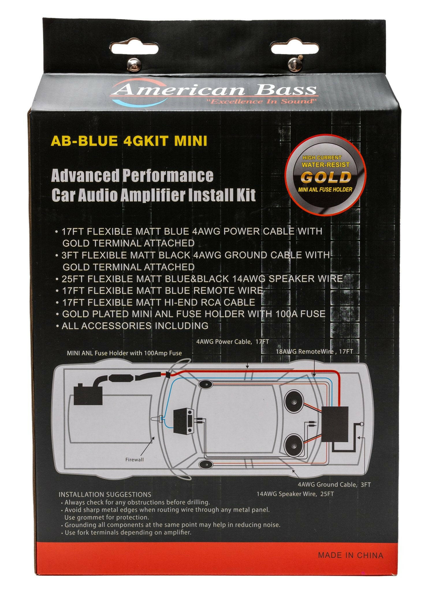 American Bass 4 Gauge Complete CCA (Copper Clad Aluminum) Amplifier Wiring Kit - Car Audio Amp Install Kit with Power, Ground & RCA Cables