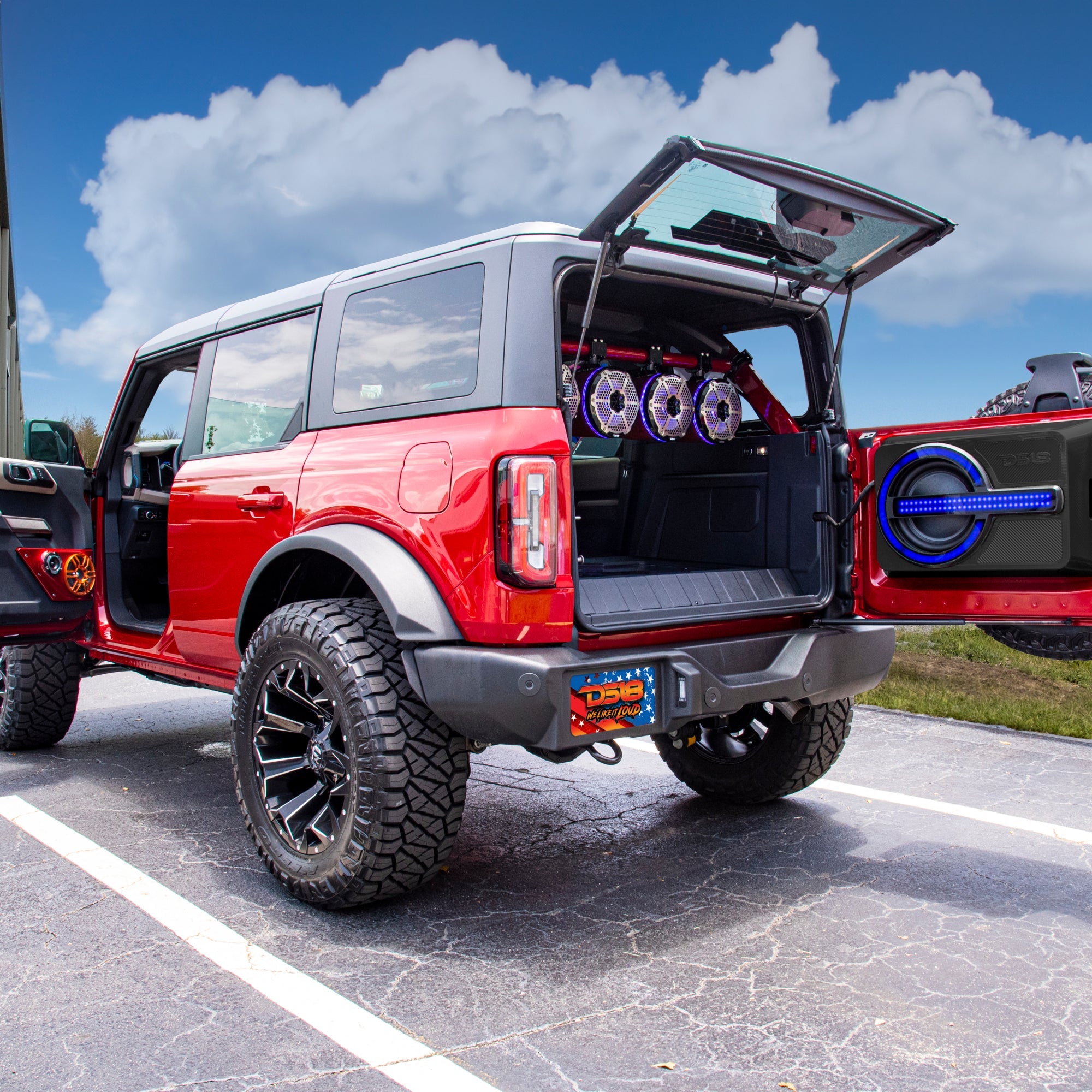 DS18 BRO-TUBE 4x 8" Marine Towers Speakers with RGB LED Lights, 4-Channel Marine Amplifier and AMPKIT for Ford Bronco 6th Gen