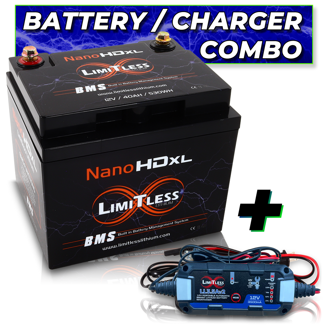 Limitless Lithium Nano-HD XL IP66 LiFePO4 Powersports Battery BCI 86 + 3.5A Maintainer