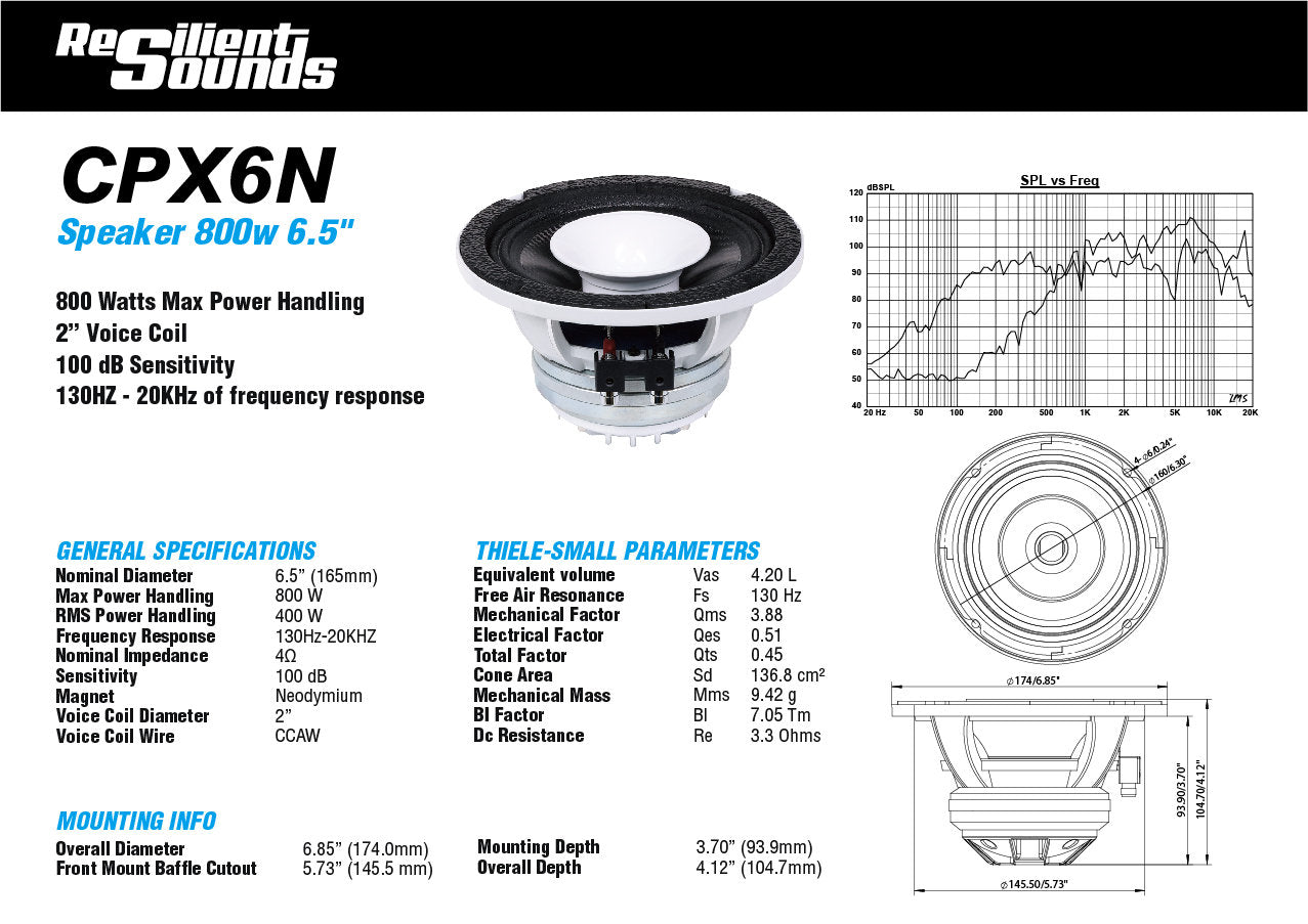Resilient Sounds CPX6N NEO 6.5" Pro Audio Speaker 800W Max / 400W RMS — image 6