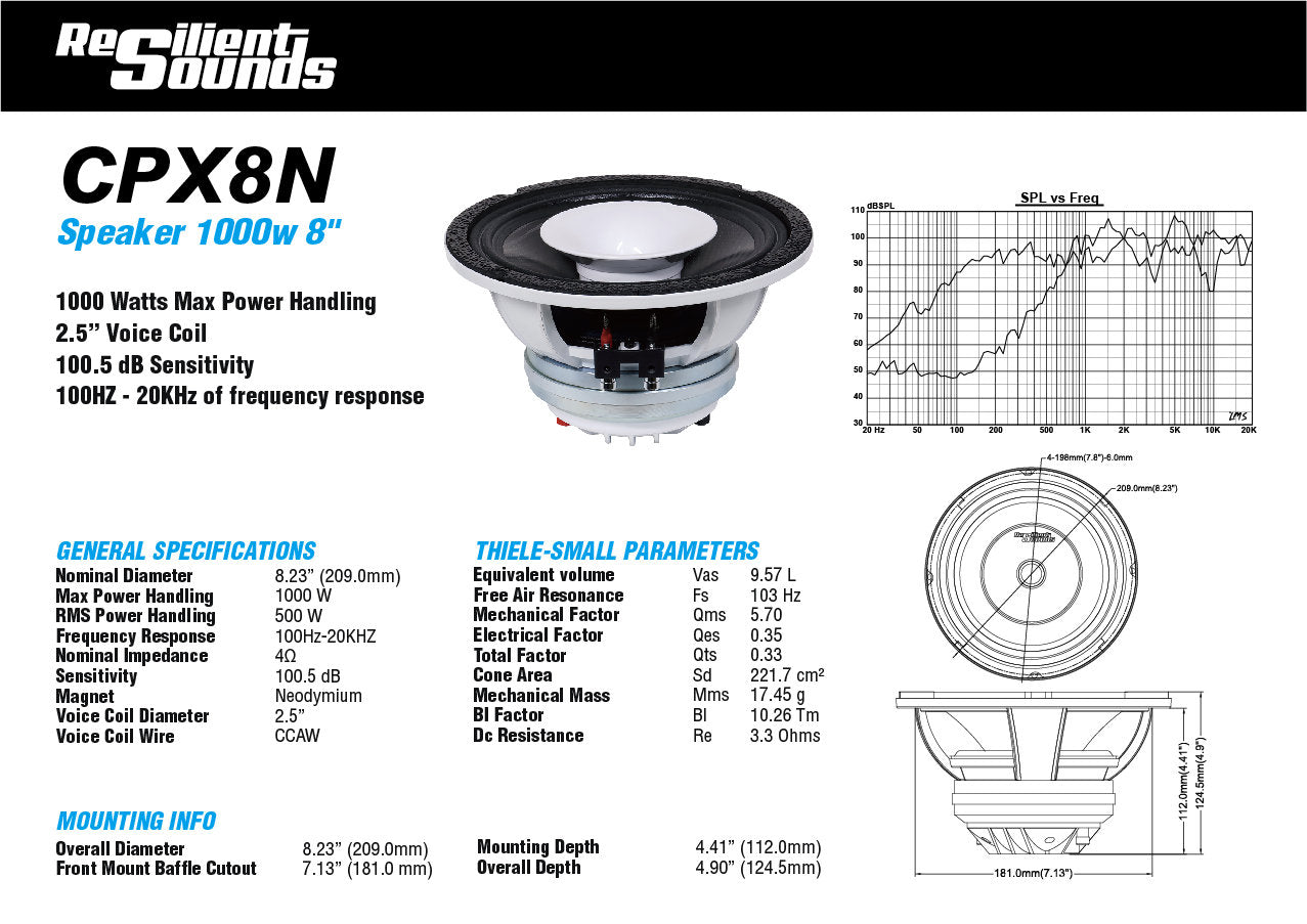 Resilient Sounds CPX8N NEO Pro Audio Speaker 1,000W Max / 500W RMS — image 6