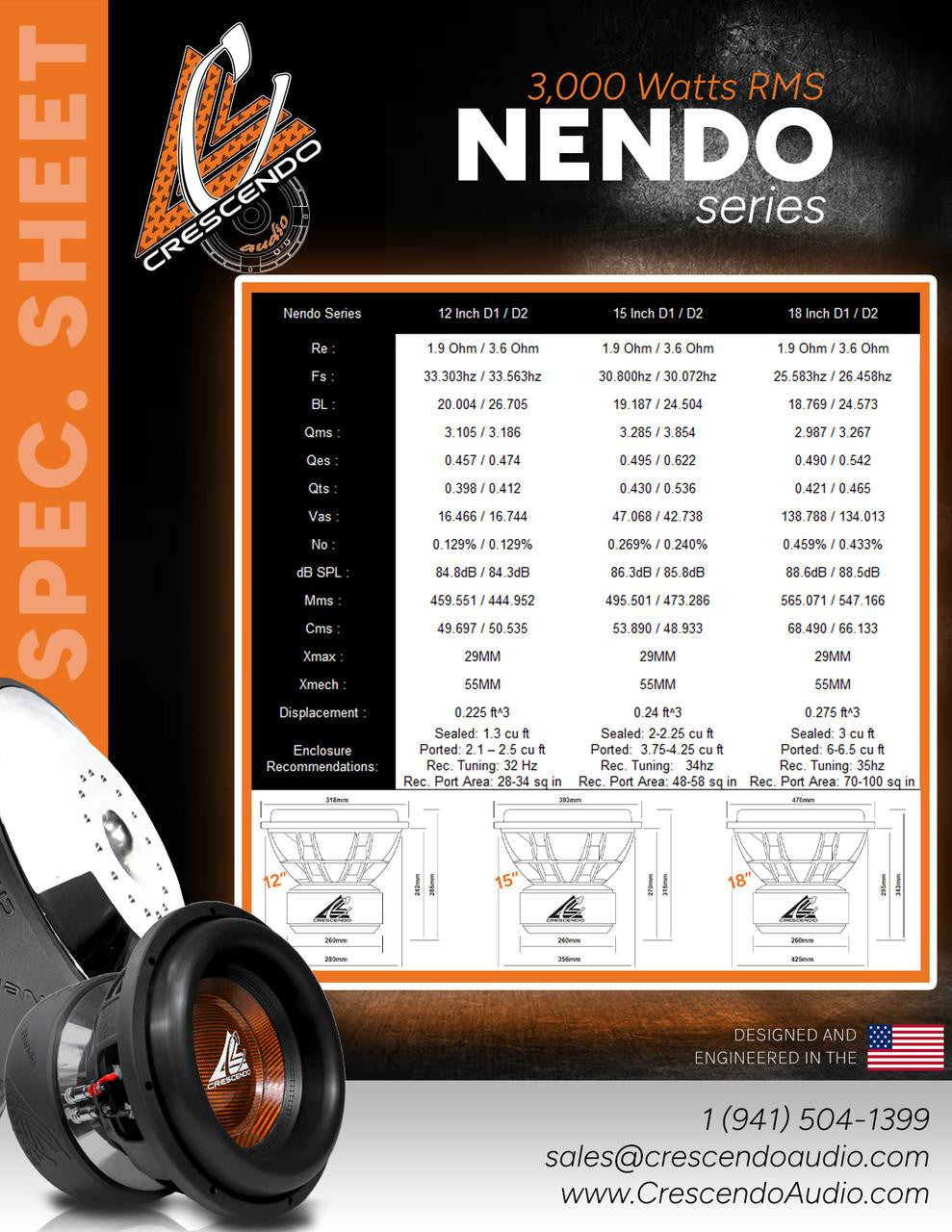 Crescendo Audio Nendo Series 12" Subwoofer 3000W RMS