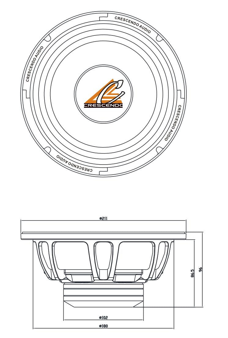 Crescendo Audio UN-8V3 8" Loudspeaker 8 OHM 300W RMS