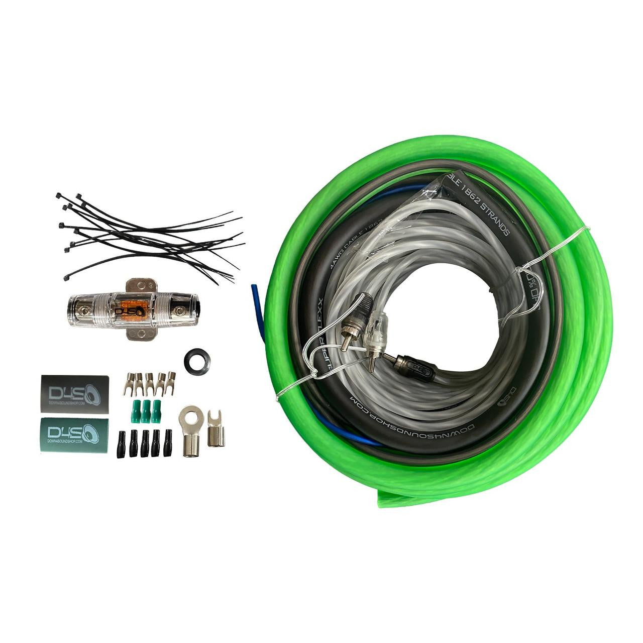 Down4Sound 4 Gauge Silver Tinned OFC Amplifier Install Kit (Green/Black)