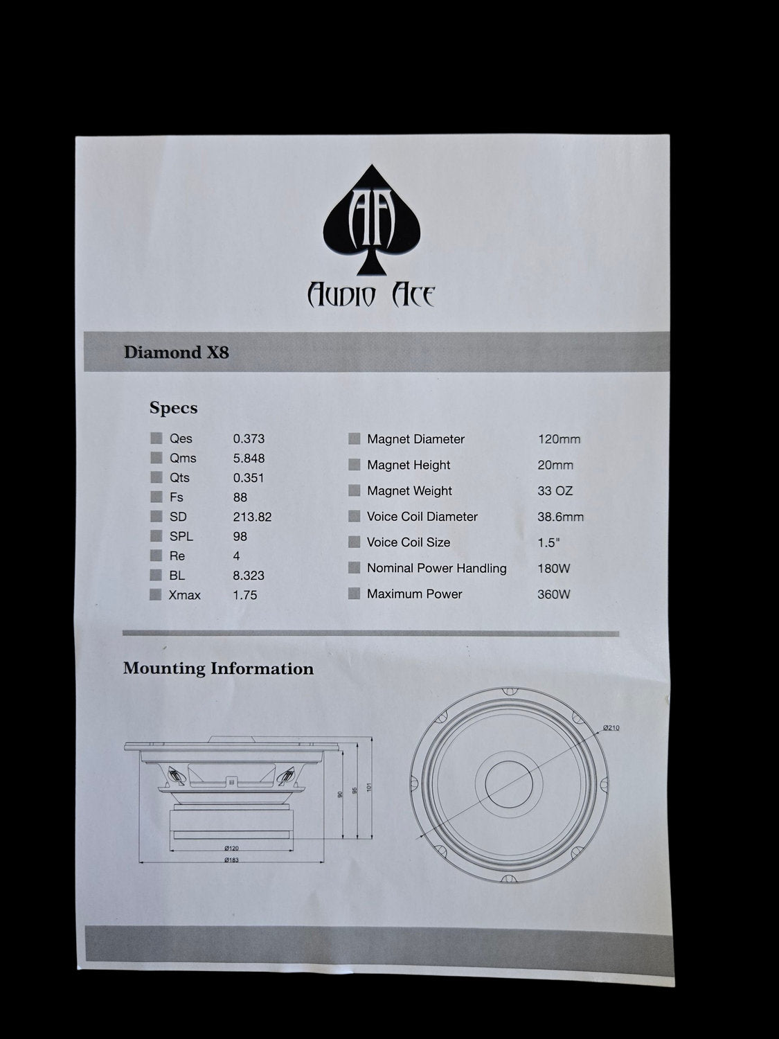 Diamond Diamond X8 (Pair) Select Black or White