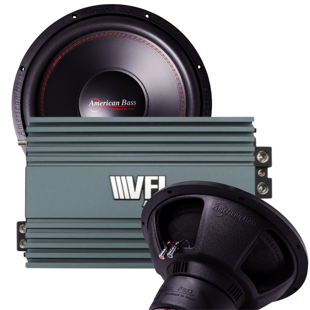American Bass Ground Pound Bundle — 2x DX 15" Subwoofer + VFL Rebel REBEL-3000.1 Amplifier