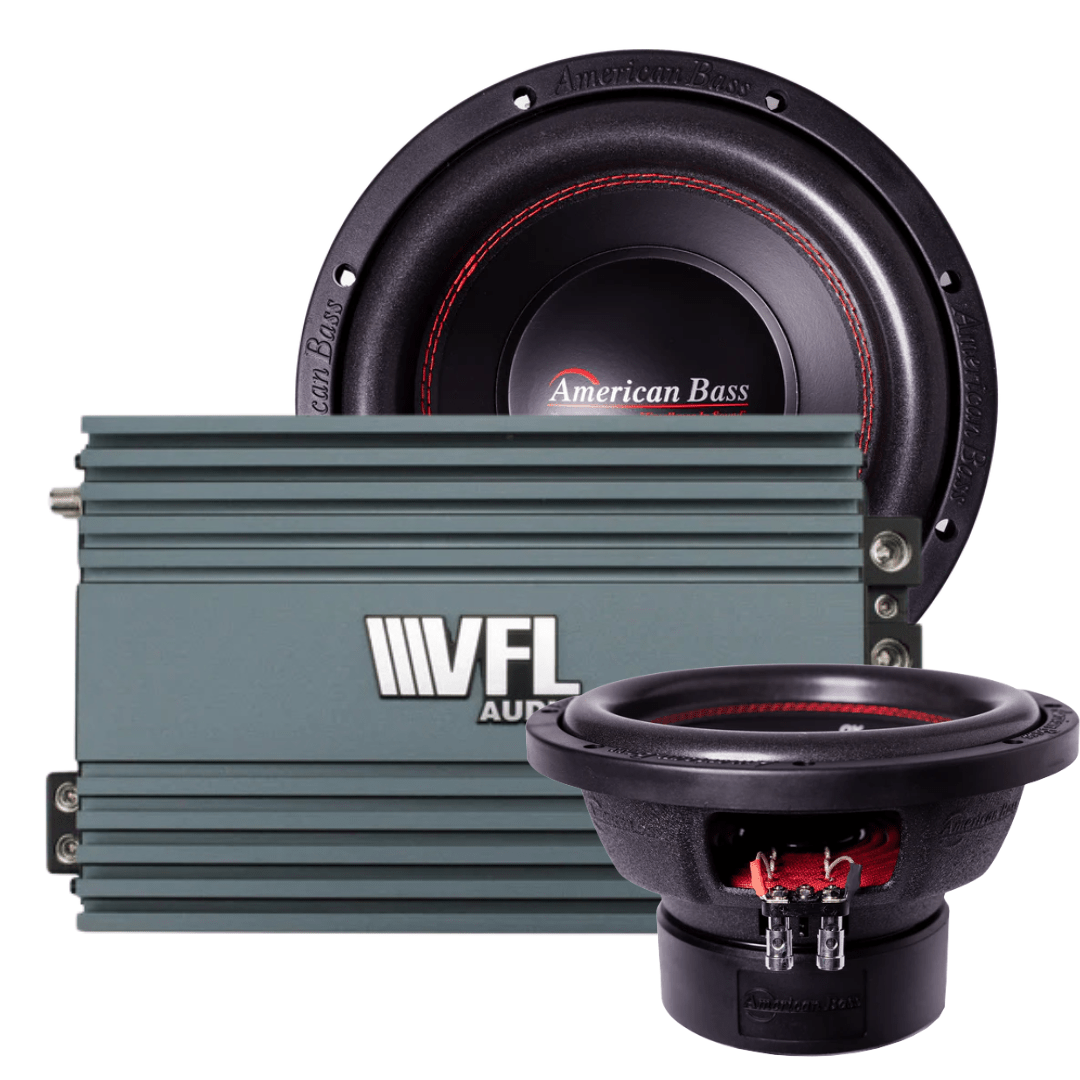 American Bass Ground Pound Bundle — 2x XO 10" Subwoofer + VFL Rebel REBEL-3000.1 Amplifier
