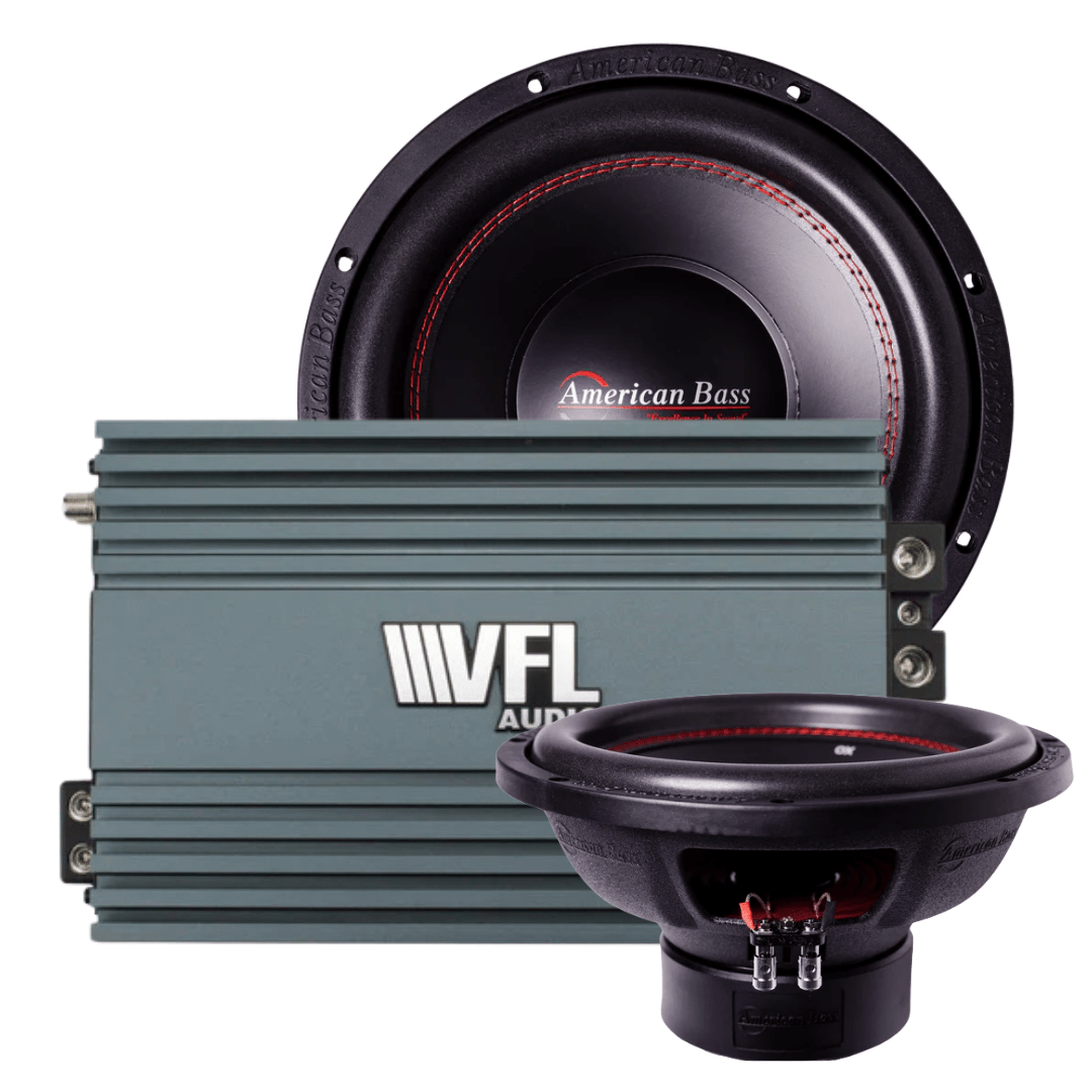 American Bass Ground Pound Bundle — 2x XO 12" Subwoofer + VFL Rebel REBEL-3000.1 Amplifier