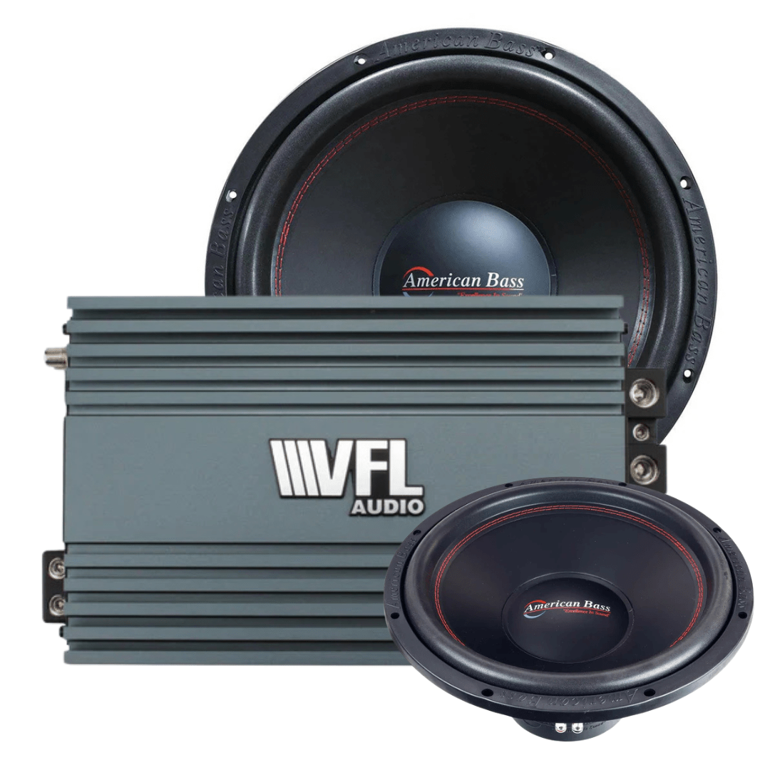 American Bass Ground Pound Bundle — 2x XO 15" Subwoofer + VFL Rebel REBEL-3000.1 Amplifier
