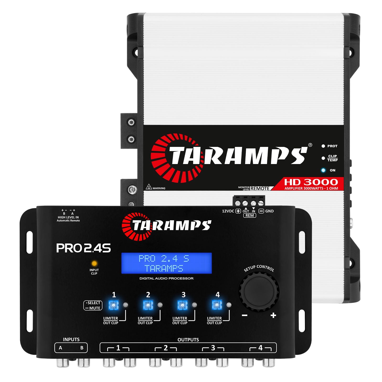 Taramps HD 3000 1 OHM + PRO 2.4S Car Amplifier & Processor COMBO - 1