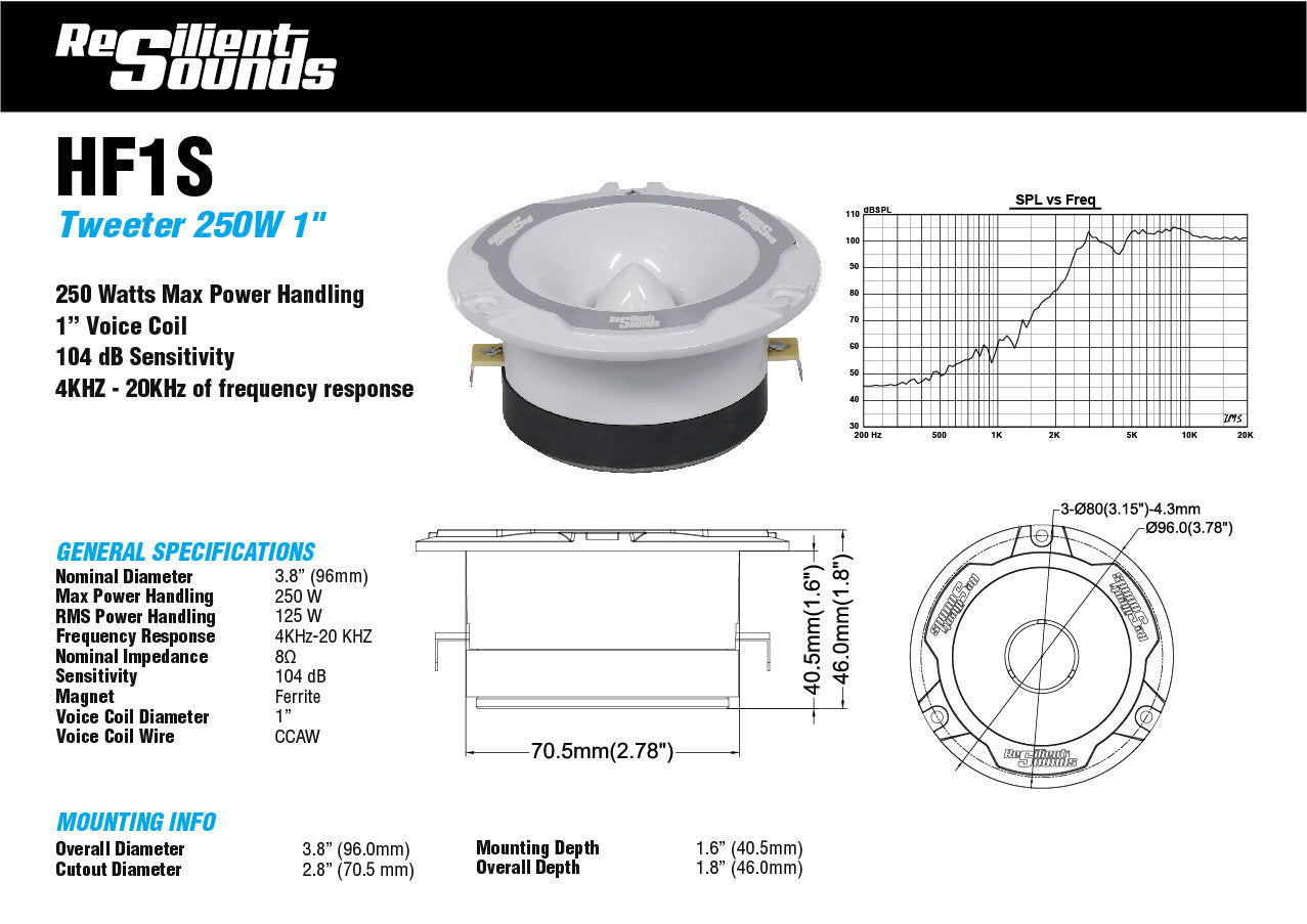 Resilient Sounds HF1S Tweeter (PAIR) Compression Driver 250W Max / 125W RMS — image 7