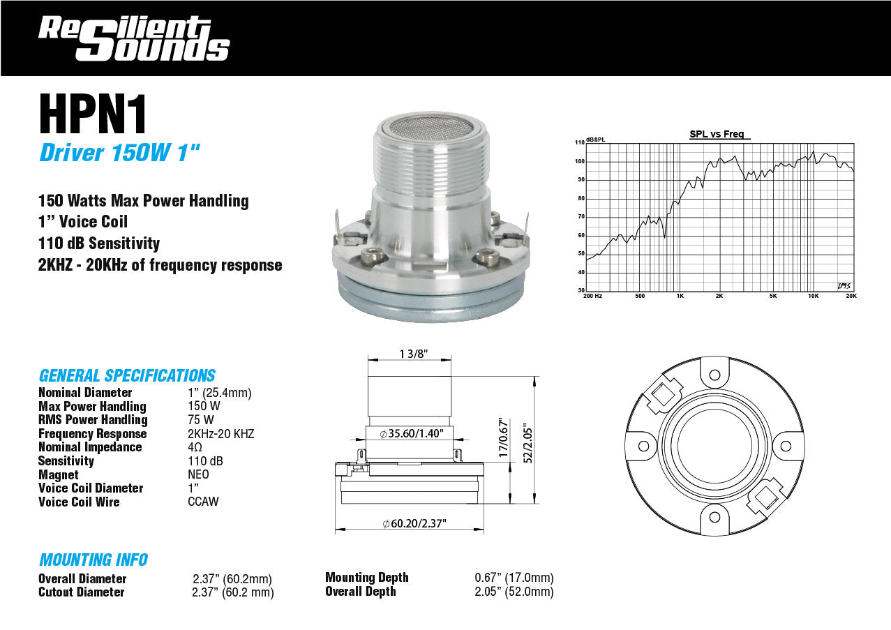 Resilient Sounds HPN1 Compression Driver 150W Max / 75W RMS — image 7