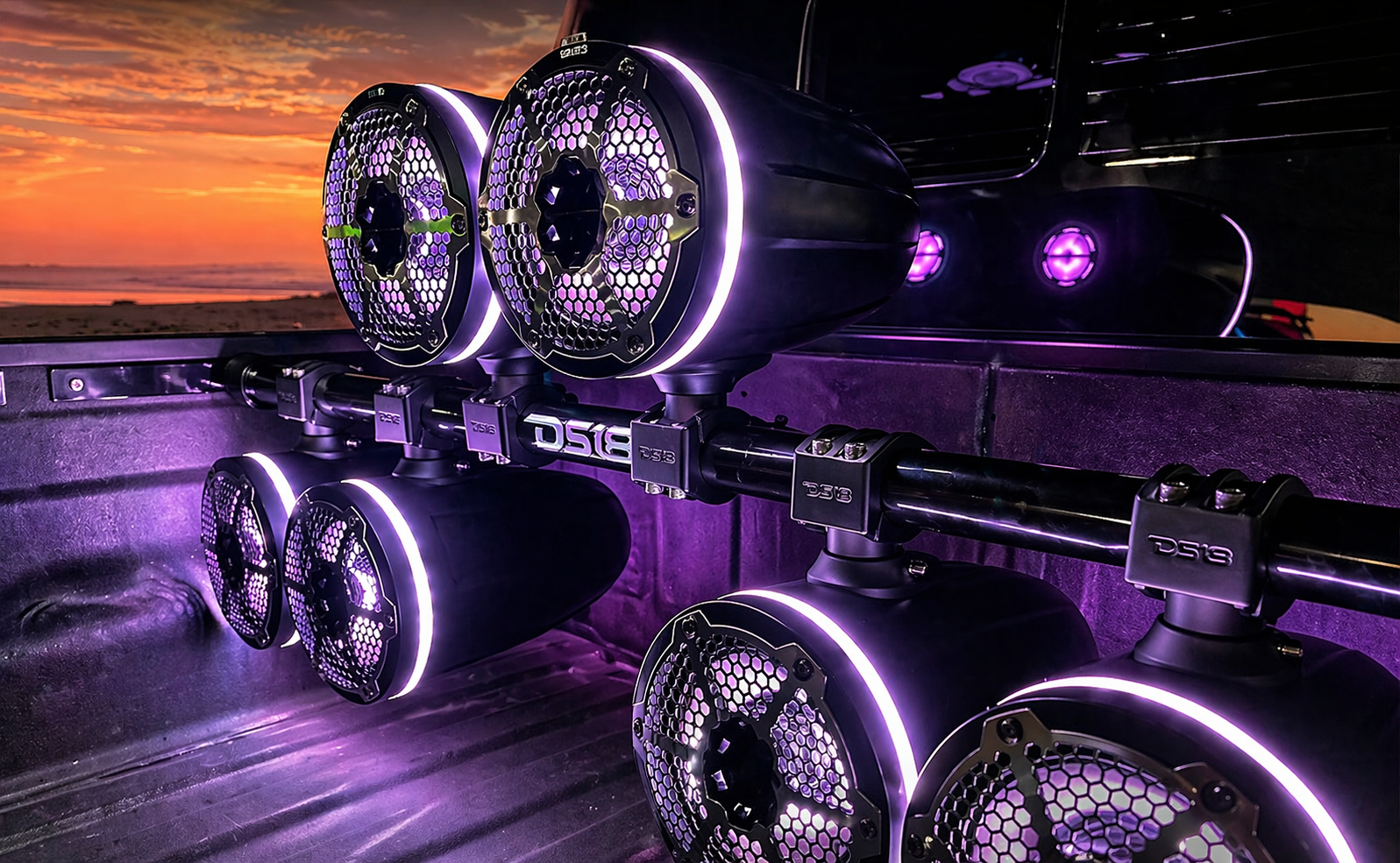 DS18 Jeep Gladiator JT Bed-Mounted Speaker Tower Bar | Adjustable Width | 2” Tube | Multi-Speaker Setup (Up to 8)