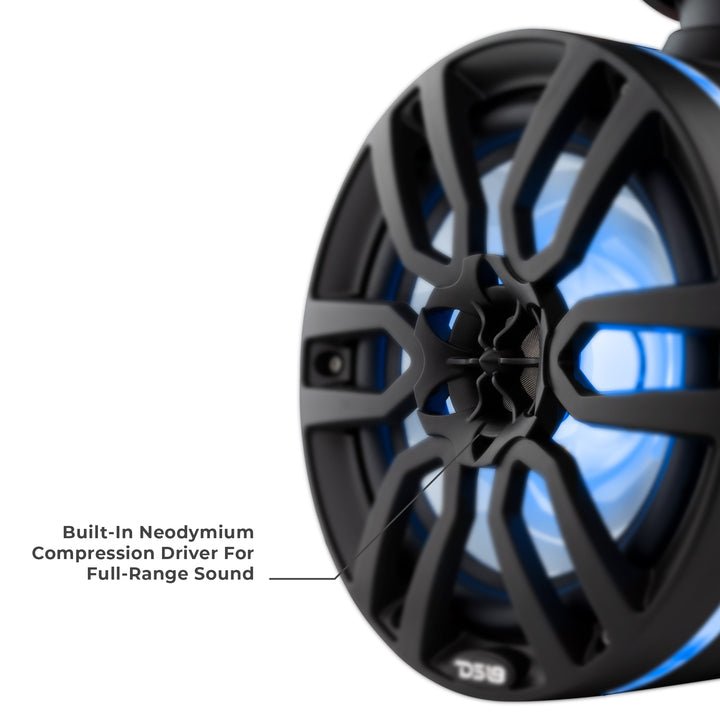 DS18 NXL 8" Marine Water Resistant Wakeboard Tower Speakers with Integrated RGB LED Lights 375 Watts
