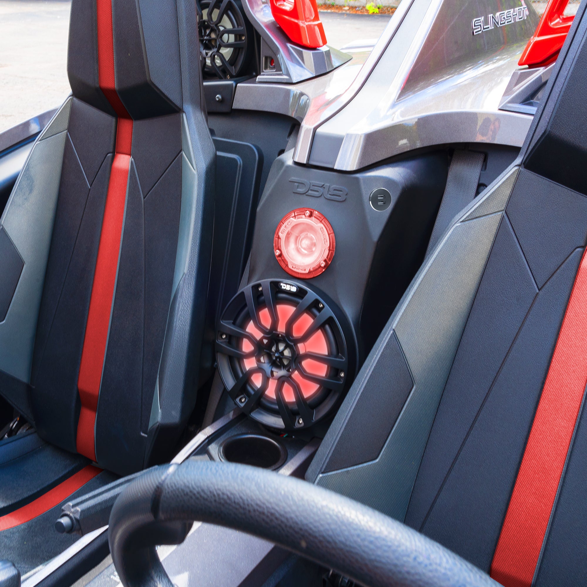 DS18 Polaris Slingshot Water Fall Center Console 1 X 8" Enclosure With NXL-8/BK and PRO-TW1L | 2015 - 2019