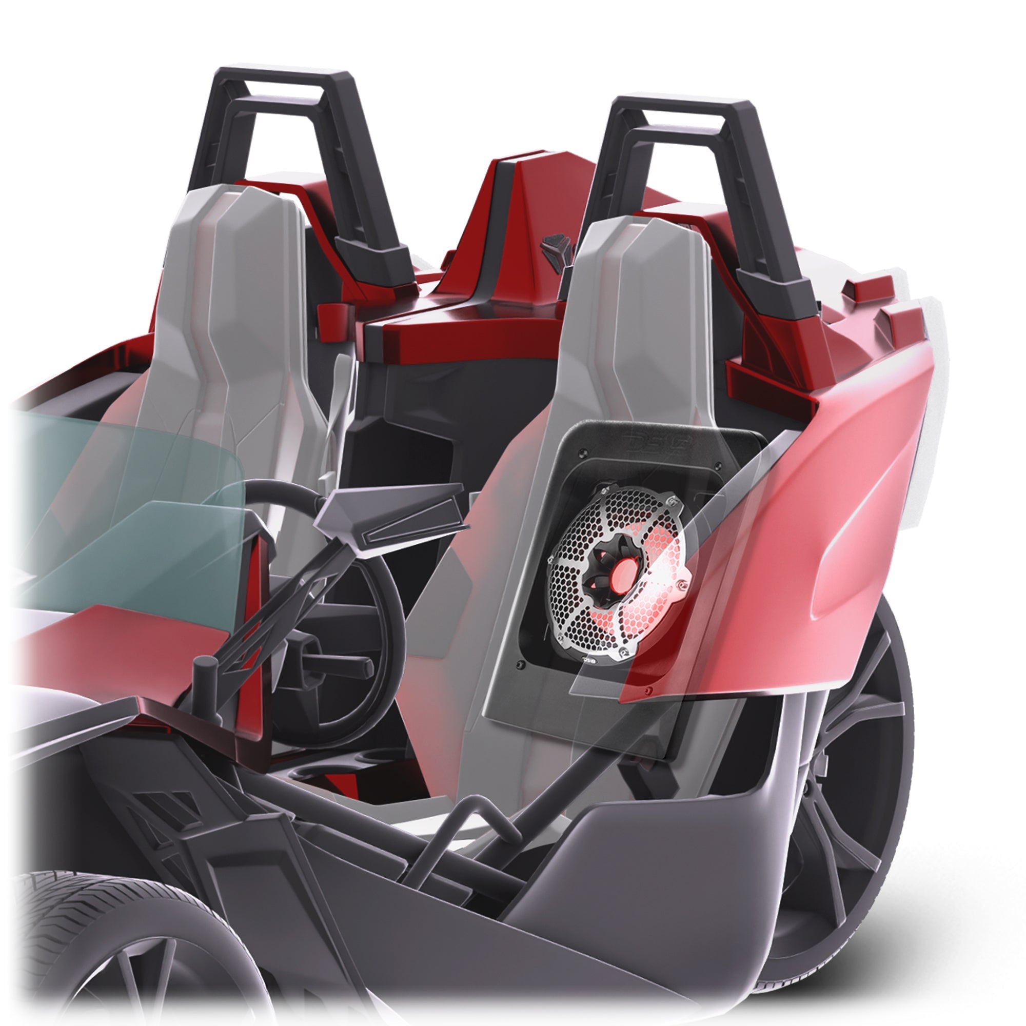 DS18 Polaris Slingshot Rear Subwoofer Enclosure Loaded | NXL-10SUB/BK and RGB LED Lights | Fits Either Passenger or Driver Side | 2015 - Current