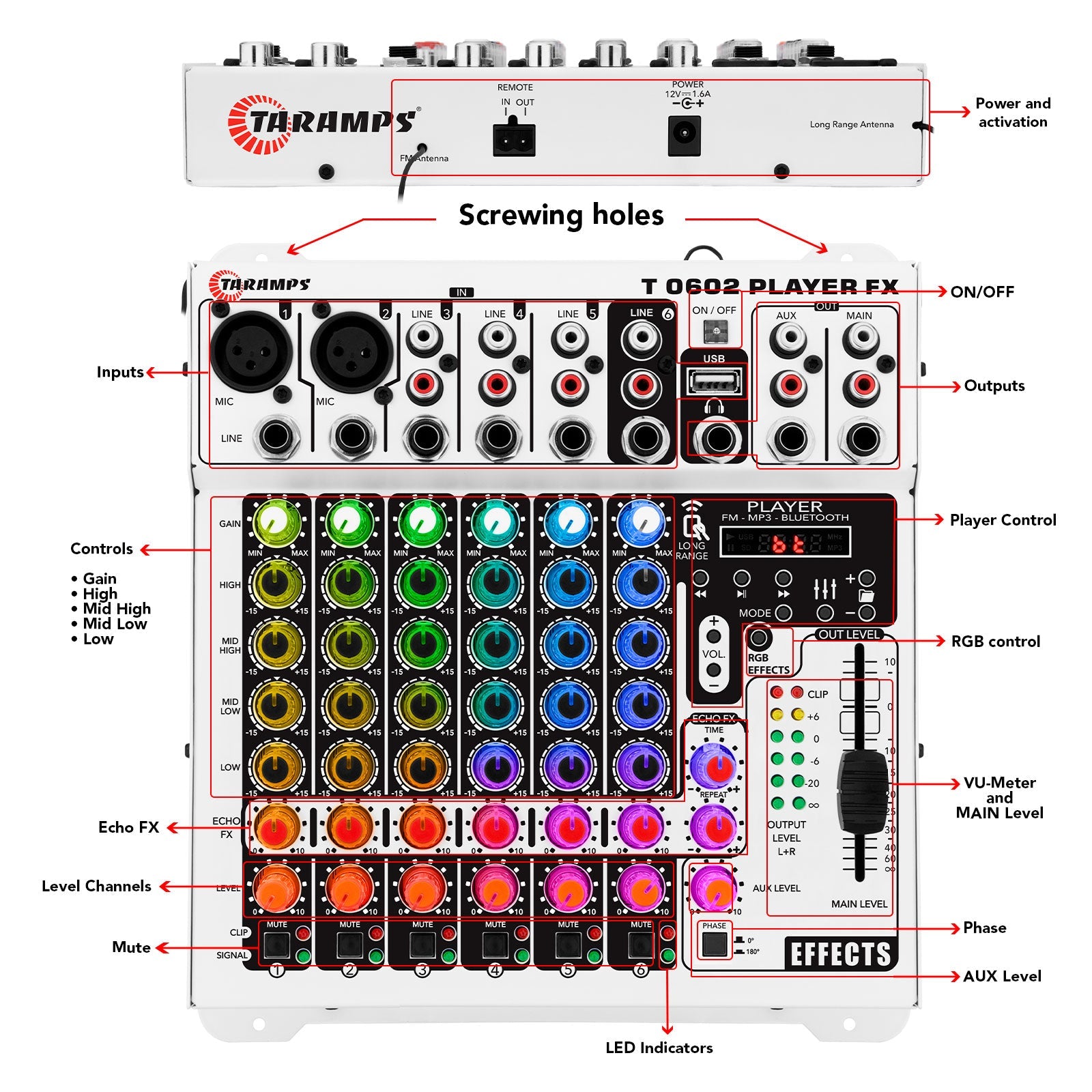 Taramps T 0602 MULTICOLOR RGB Audio Mixer - 7