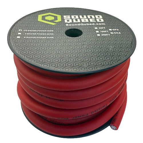 SoundQubed 1/0 Gauge CCA (Copper Clad Aluminum) Power Wire RED 50 Ft.